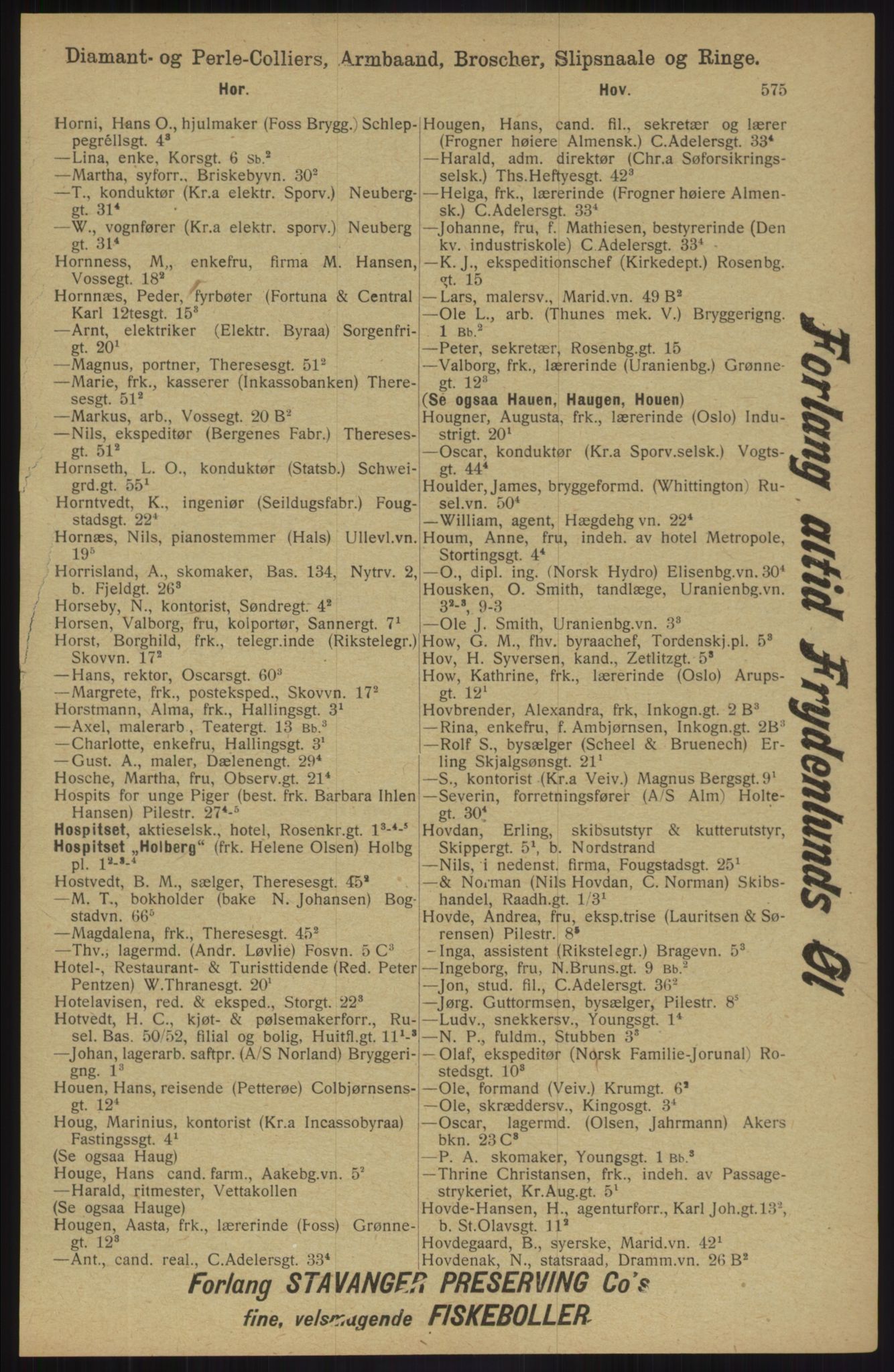 Kristiania/Oslo adressebok, PUBL/-, 1913, s. 587