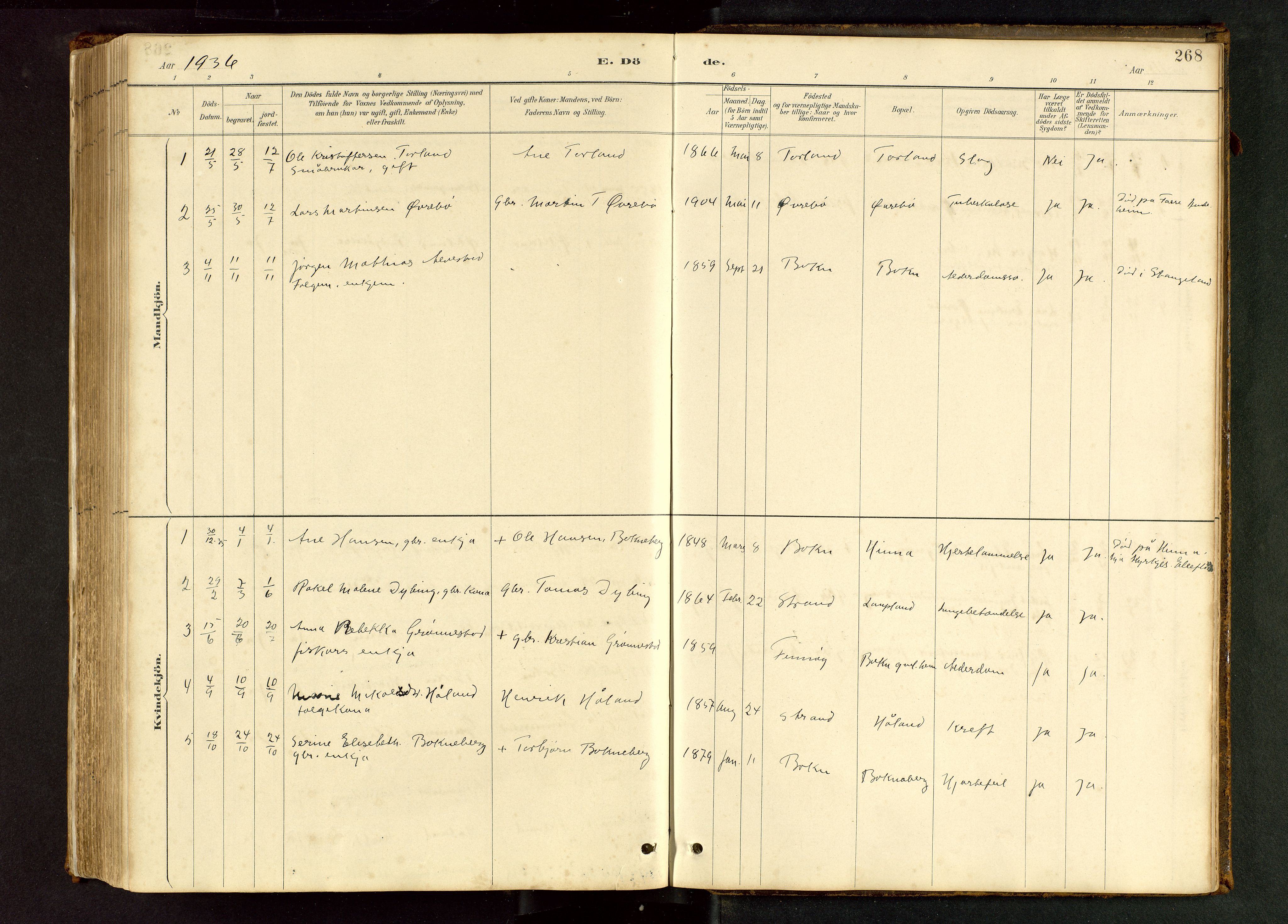 Tysvær sokneprestkontor, SAST/A -101864/H/Ha/Hab/L0005: Klokkerbok nr. B 5, 1887-1947, s. 268