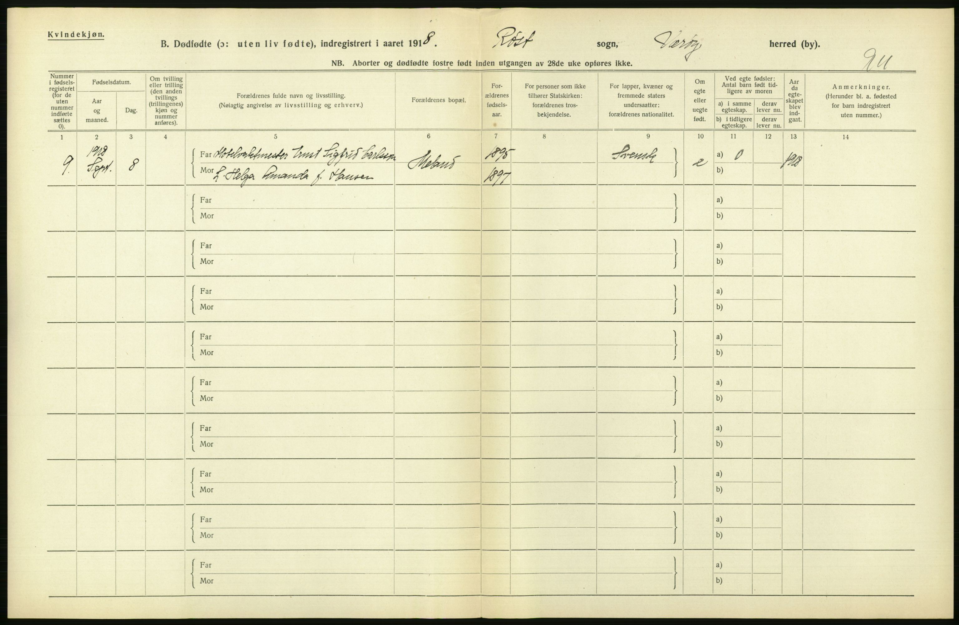 Statistisk sentralbyrå, Sosiodemografiske emner, Befolkning, AV/RA-S-2228/D/Df/Dfb/Dfbh/L0054: Nordland fylke: Gifte, dødfødte. Bygder og byer., 1918, s. 480