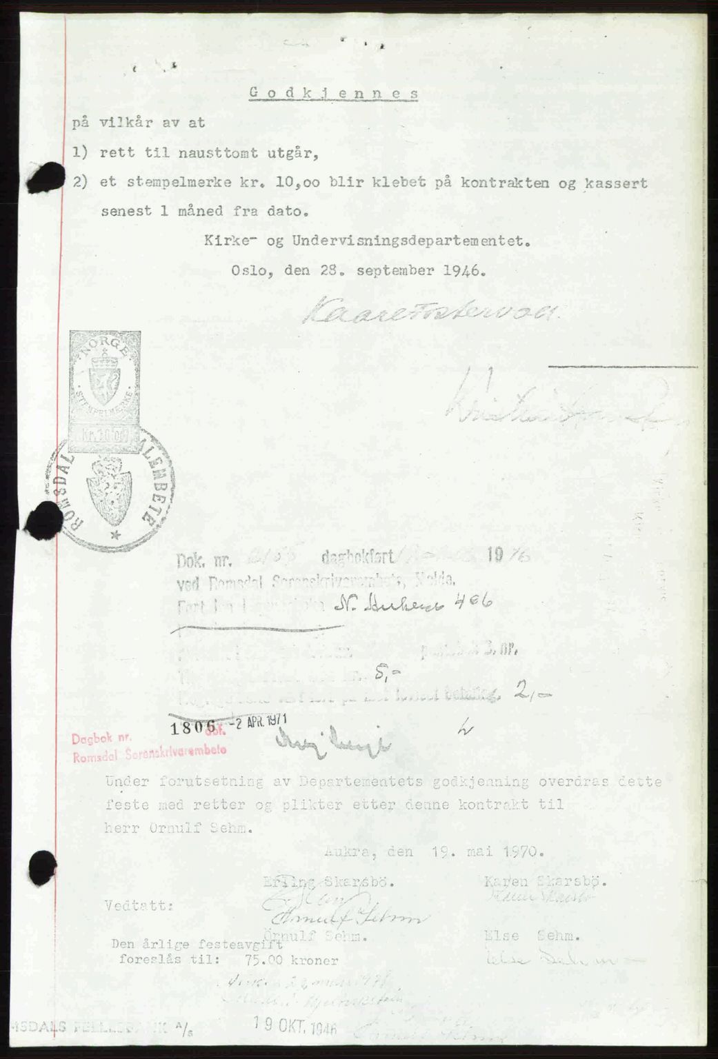 Romsdal sorenskriveri, AV/SAT-A-4149/1/2/2C: Pantebok nr. A21, 1946-1946, Dagboknr: 2155/1946