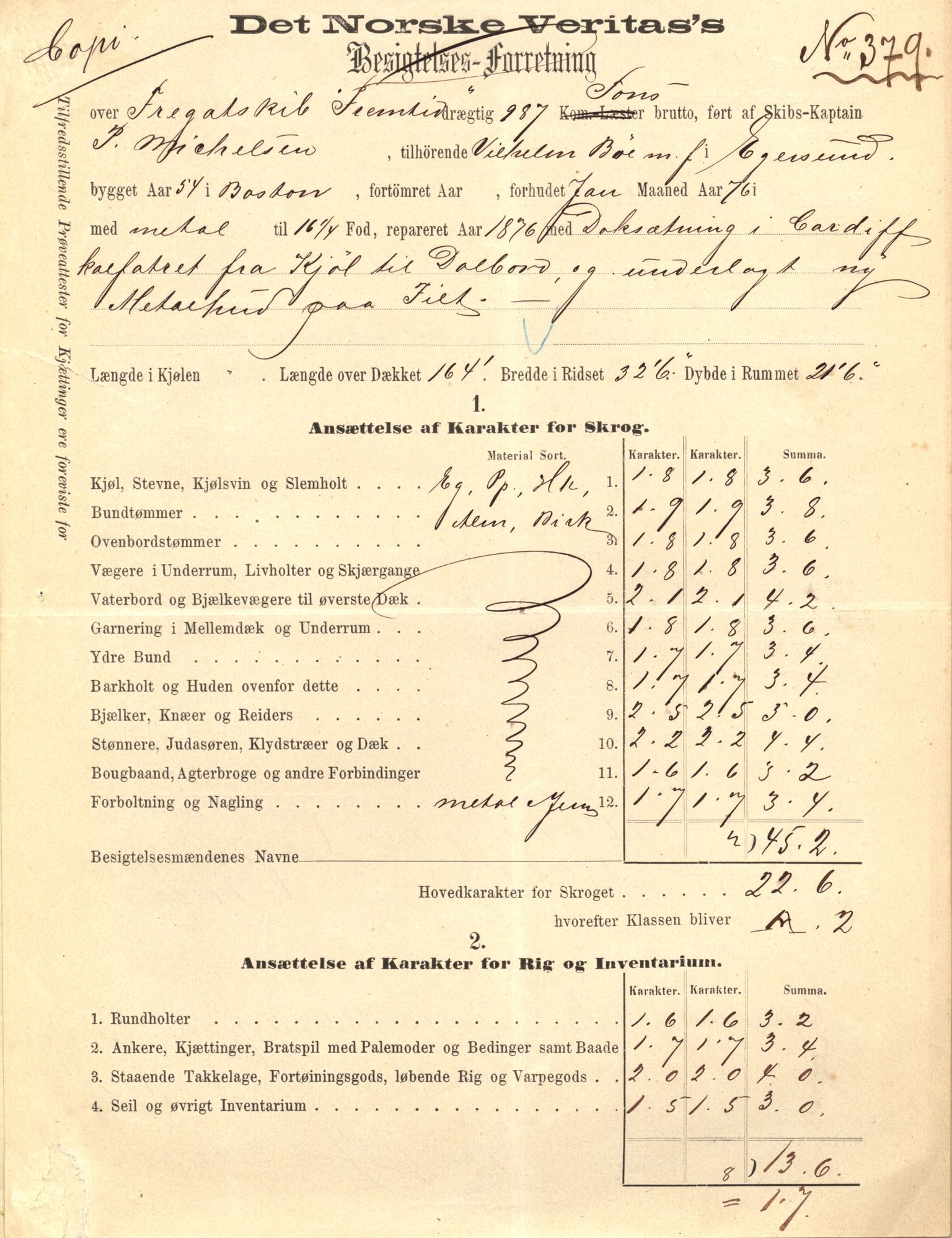 Pa 63 - Østlandske skibsassuranceforening, VEMU/A-1079/G/Ga/L0011/0030: Havaridokumenter / Fremtid, 1879