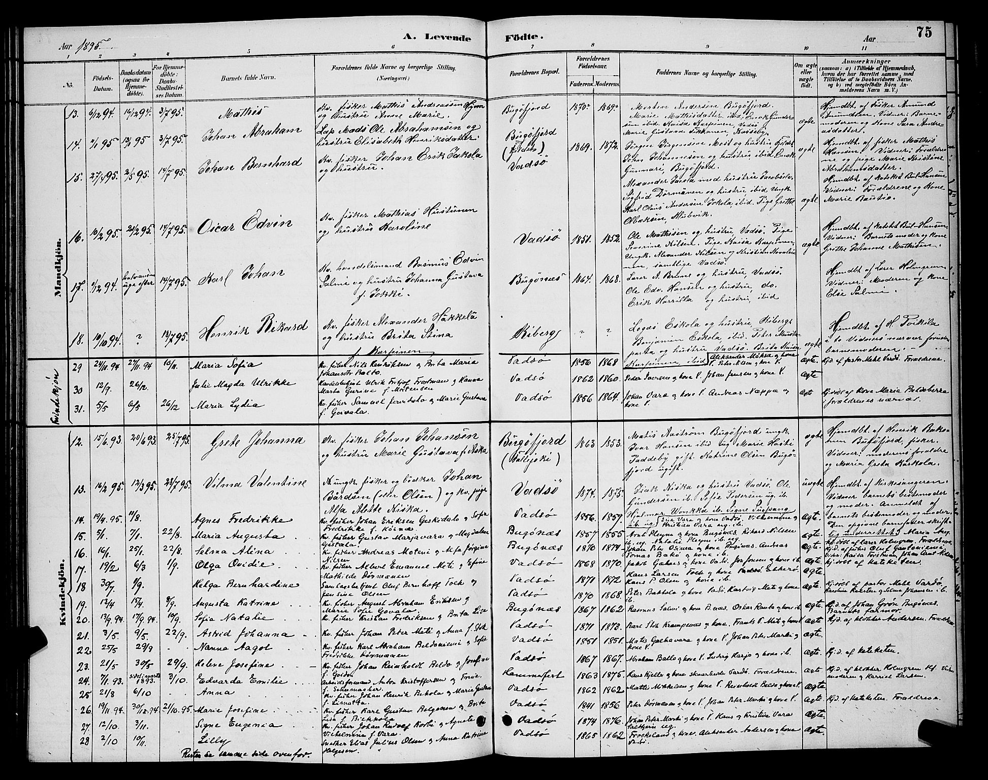 Vadsø sokneprestkontor, AV/SATØ-S-1325/H/Hb/L0004klokker: Klokkerbok nr. 4, 1885-1895, s. 75