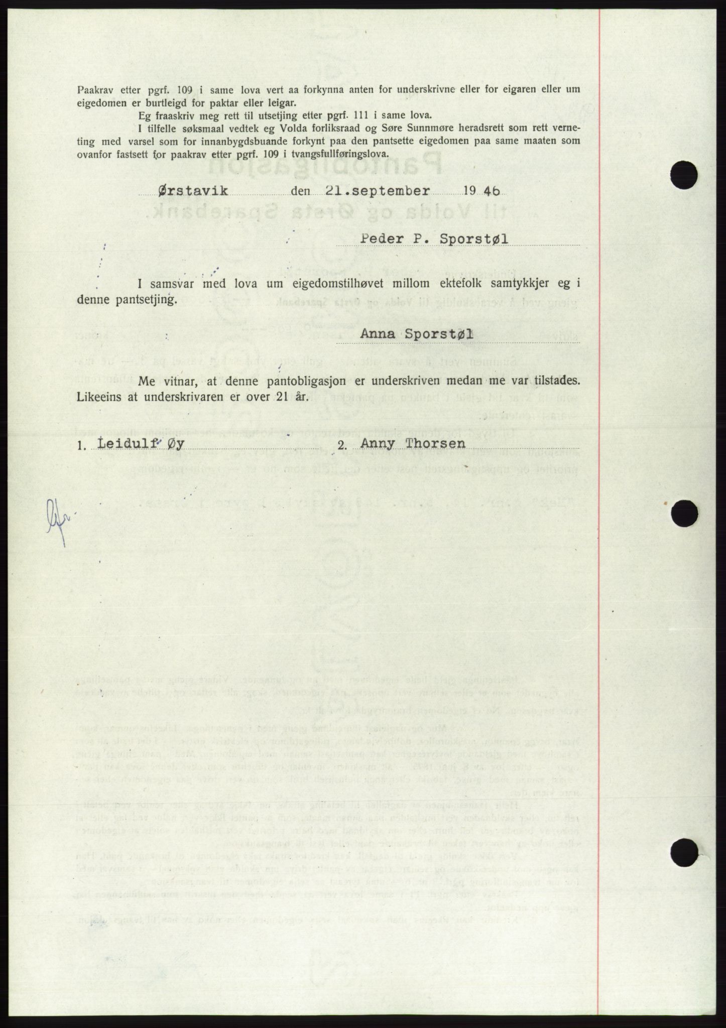 Søre Sunnmøre sorenskriveri, AV/SAT-A-4122/1/2/2C/L0114: Pantebok nr. 1-2B, 1943-1947, Dagboknr: 1159/1946