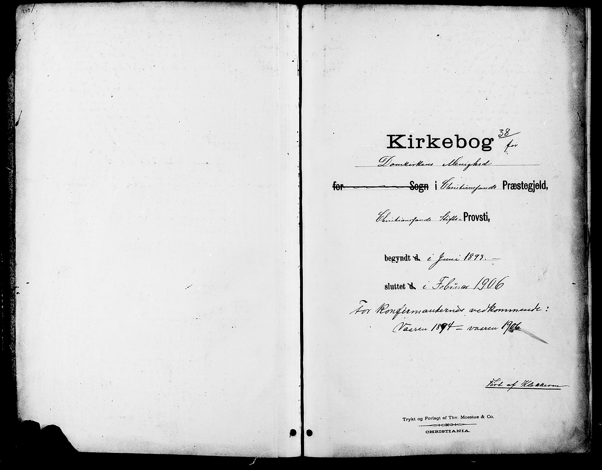 Kristiansand domprosti, AV/SAK-1112-0006/F/Fb/L0017: Klokkerbok nr. B 17, 1893-1906