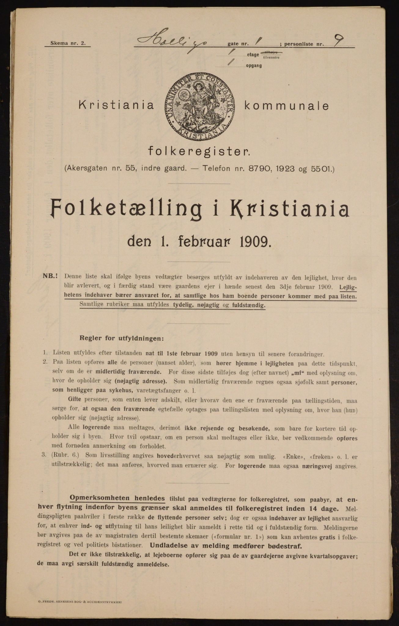 OBA, Kommunal folketelling 1.2.1909 for Kristiania kjøpstad, 1909, s. 30909