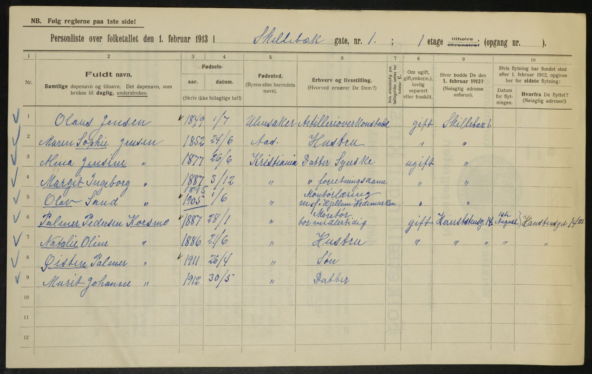 OBA, Kommunal folketelling 1.2.1913 for Kristiania, 1913, s. 95473