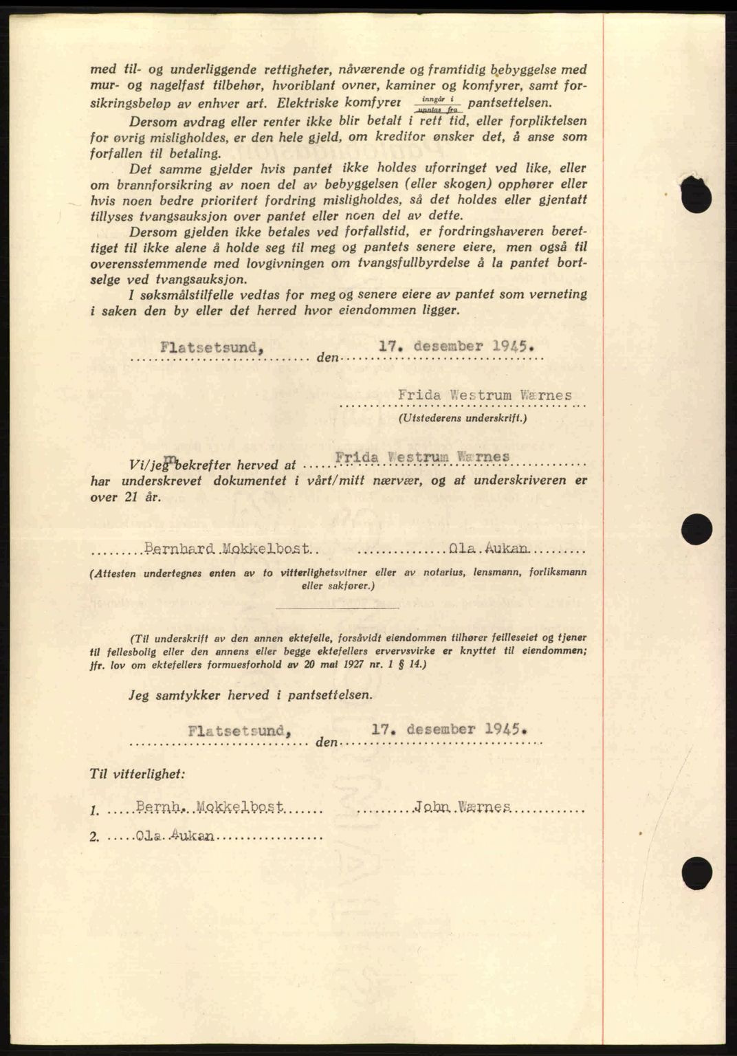 Nordmøre sorenskriveri, AV/SAT-A-4132/1/2/2Ca: Pantebok nr. B93a, 1945-1945, Dagboknr: 1718/1945