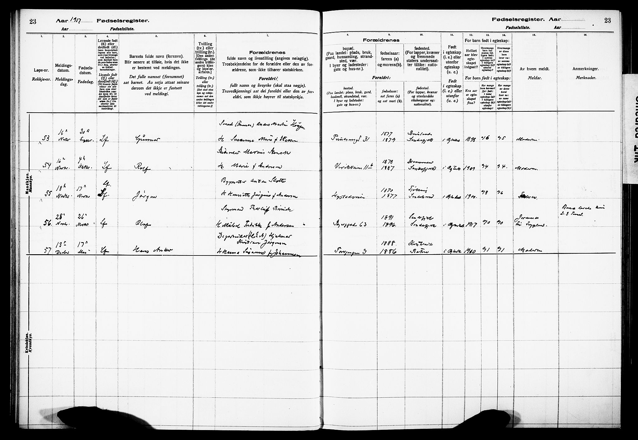 Sandefjord kirkebøker, AV/SAKO-A-315/J/Ja/L0001: Fødselsregister nr. 1, 1916-1932, s. 23