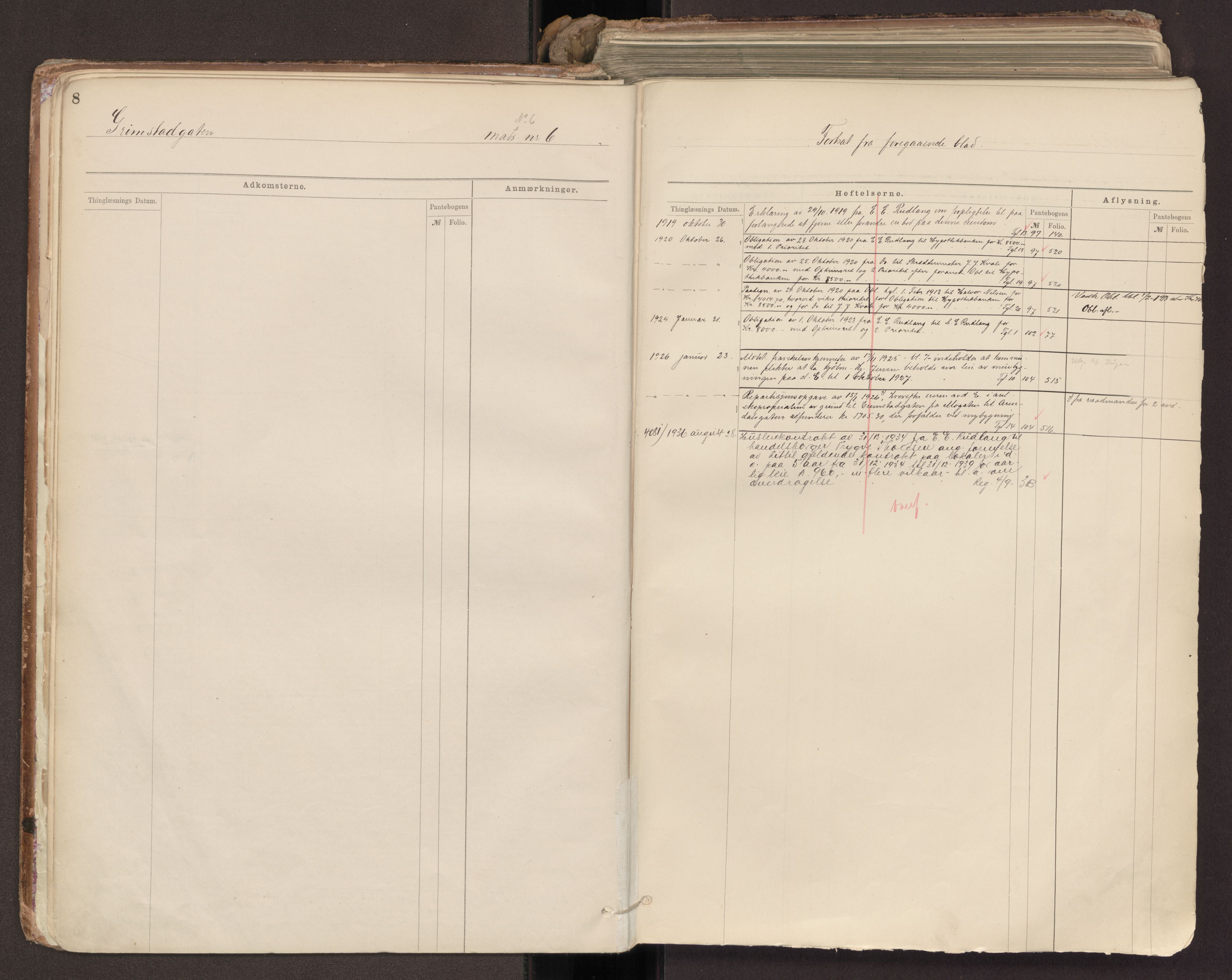 Oslo byskriverembete, SAO/A-10227/G/Ga/Gab/Gabb/L0012: Panteregister nr. IX, 1882-1950, s. 8