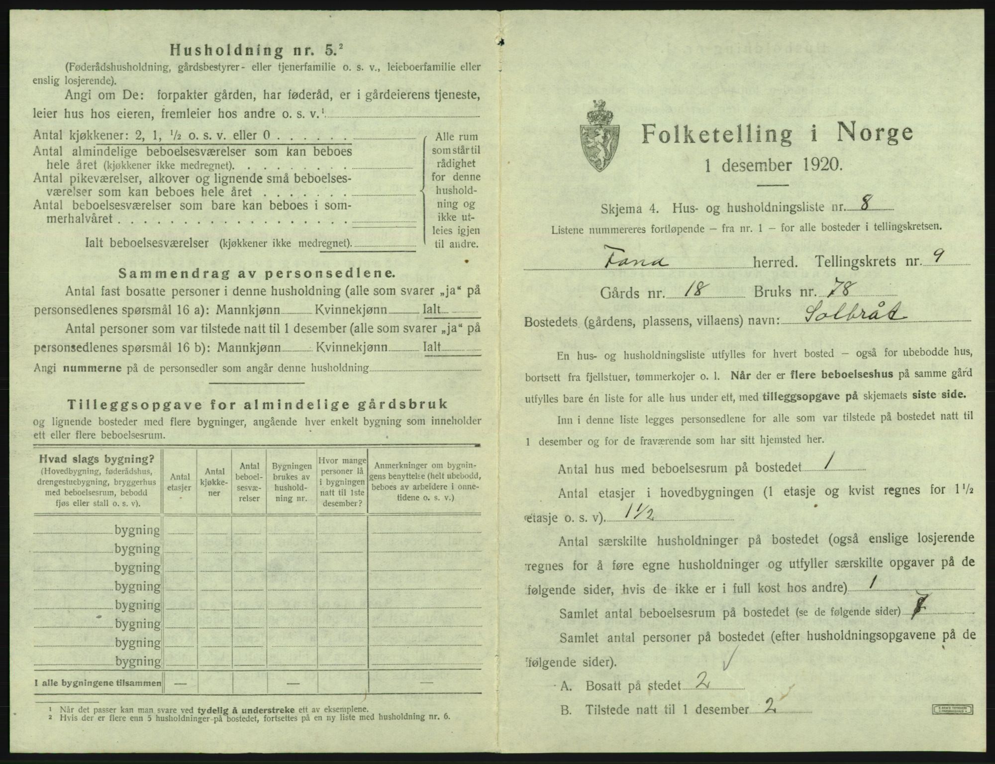 SAB, Folketelling 1920 for 1249 Fana herred, 1920, s. 1626