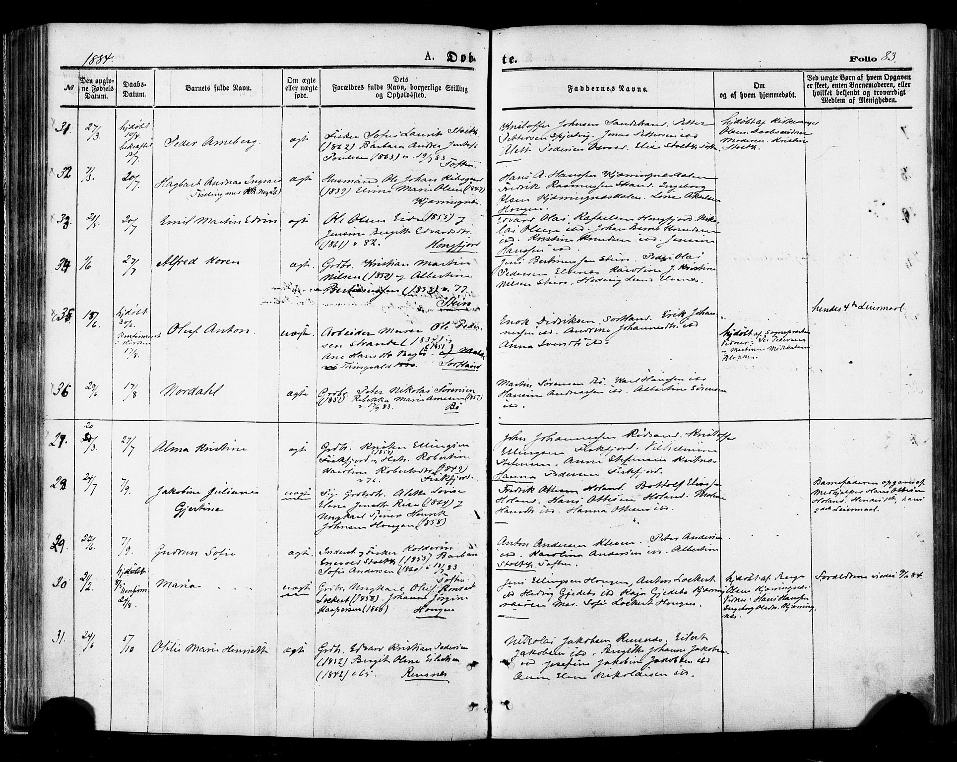 Ministerialprotokoller, klokkerbøker og fødselsregistre - Nordland, AV/SAT-A-1459/895/L1370: Ministerialbok nr. 895A05, 1873-1884, s. 83