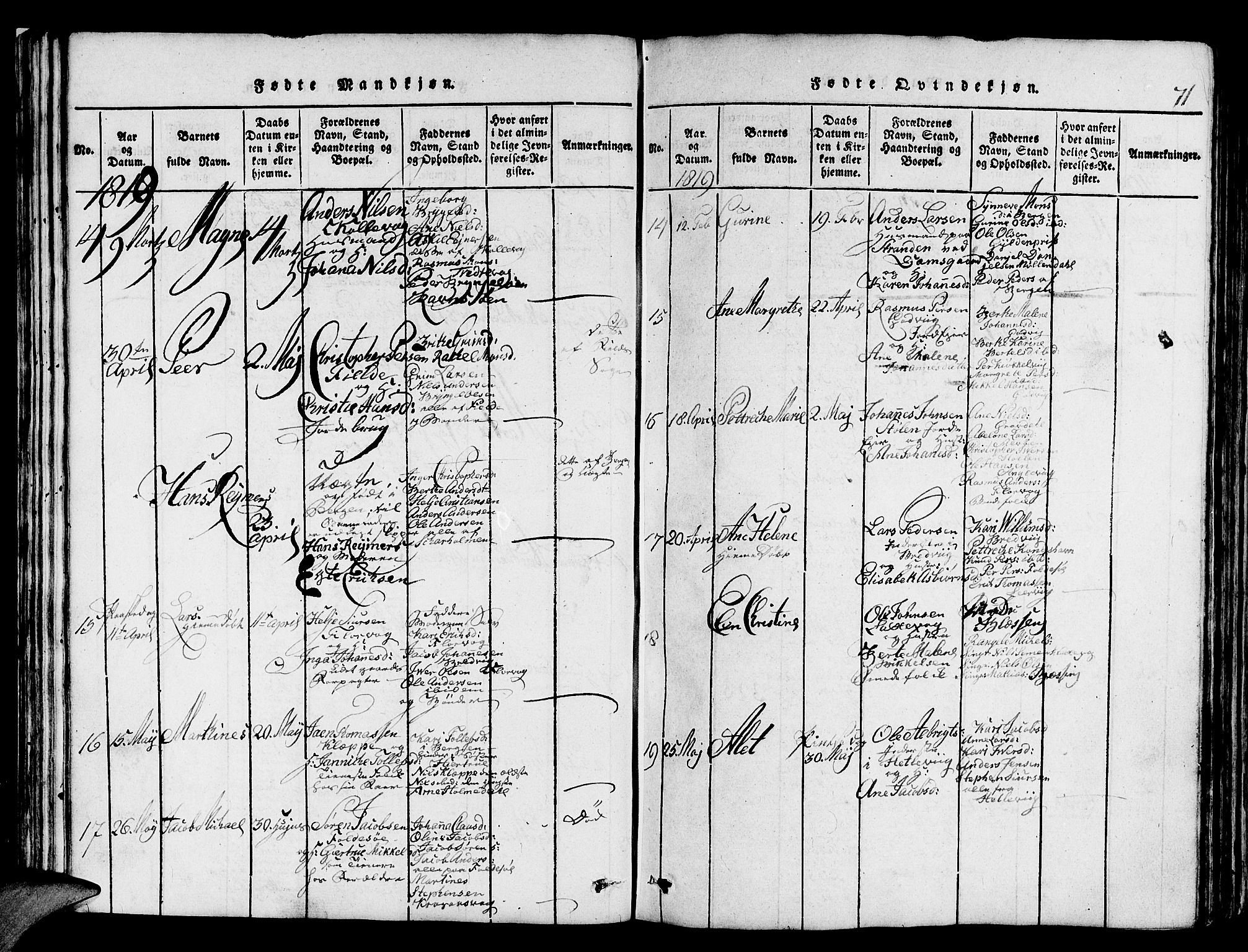 Askøy Sokneprestembete, AV/SAB-A-74101/H/Ha/Haa/Haaa/L0003: Ministerialbok nr. A 3, 1815-1825, s. 71