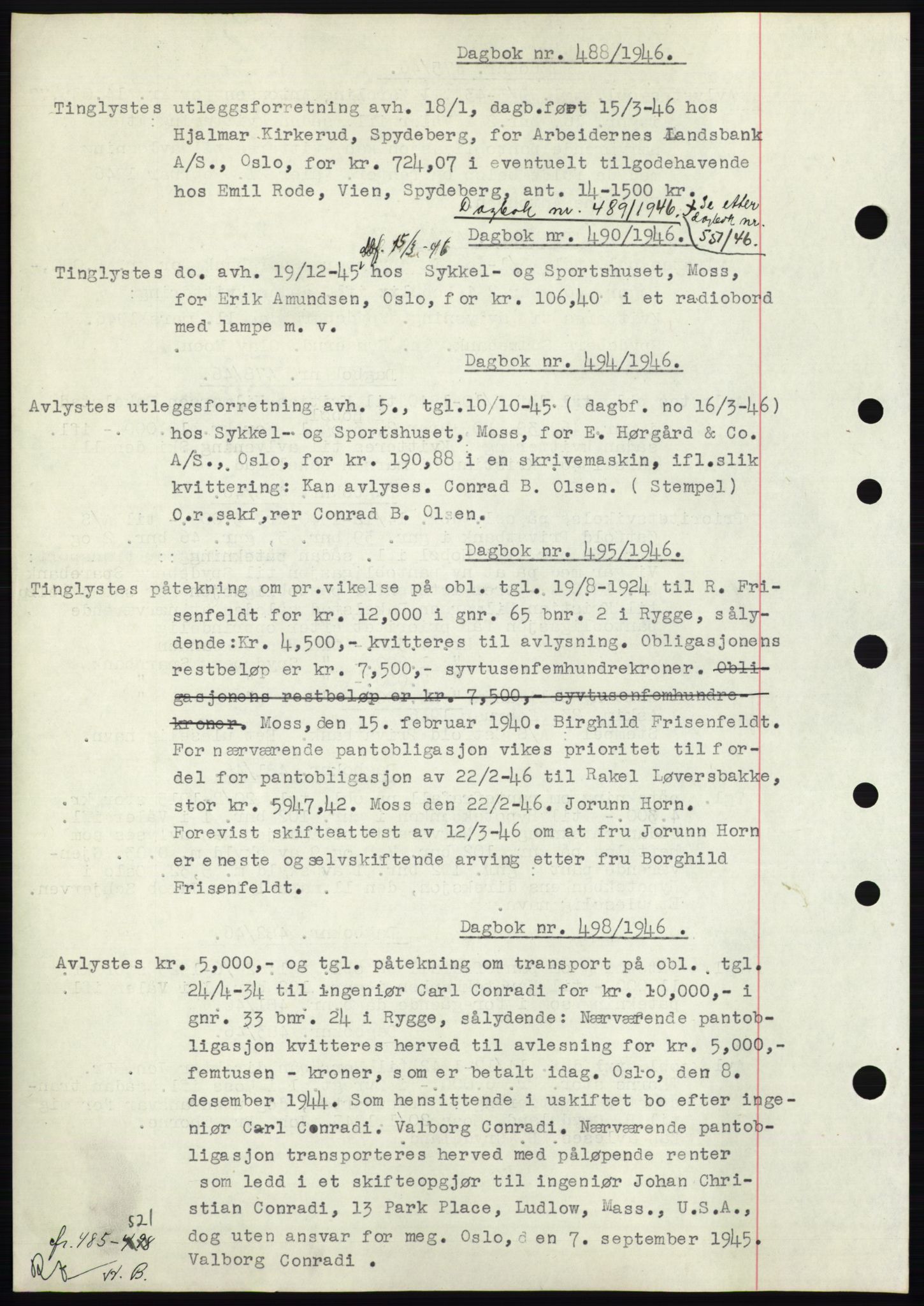 Moss sorenskriveri, SAO/A-10168: Pantebok nr. C10, 1938-1950, Dagboknr: 488/1946