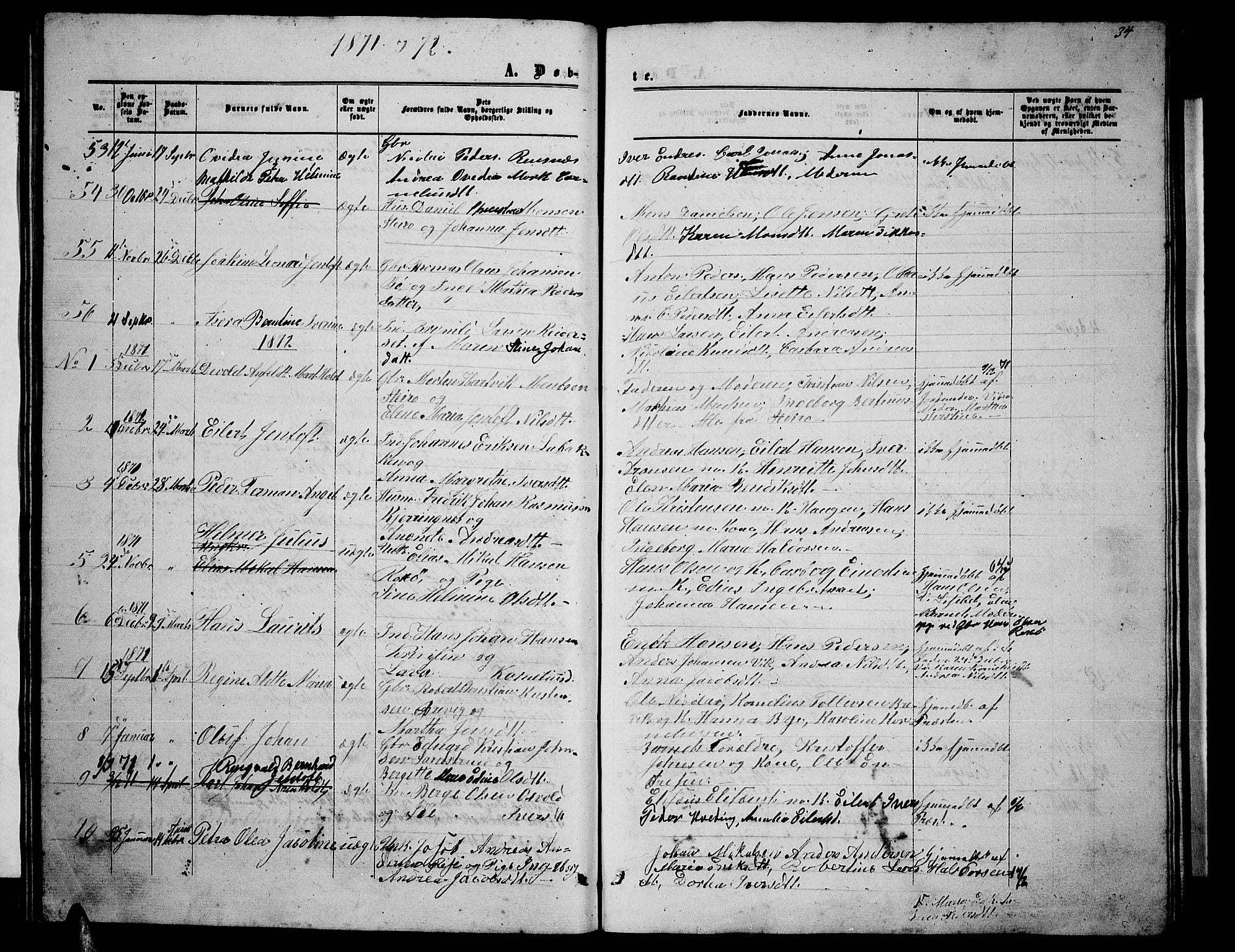 Ministerialprotokoller, klokkerbøker og fødselsregistre - Nordland, AV/SAT-A-1459/895/L1381: Klokkerbok nr. 895C03, 1864-1885, s. 34