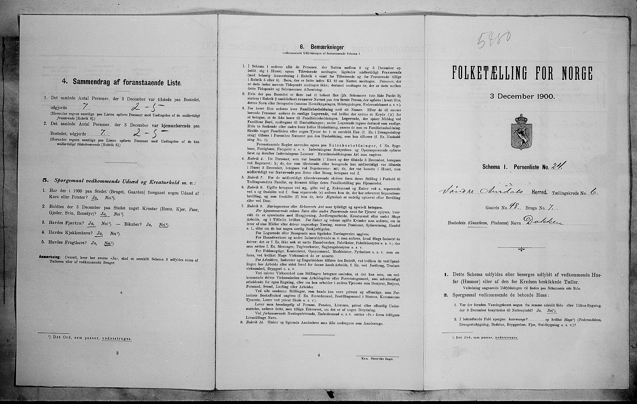SAH, Folketelling 1900 for 0540 Sør-Aurdal herred, 1900, s. 704