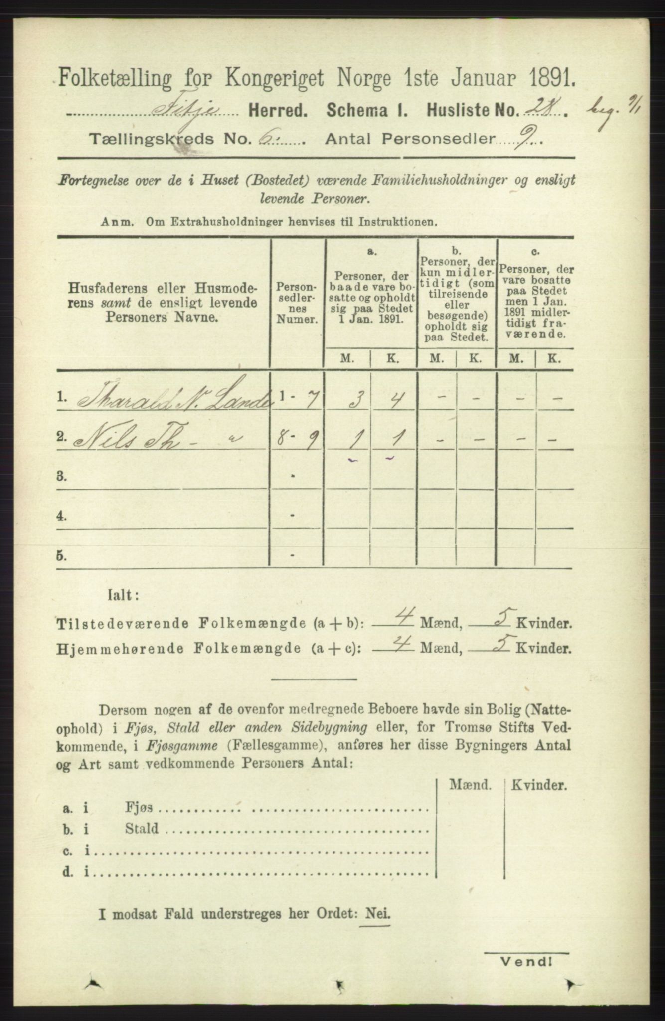 RA, Folketelling 1891 for 1222 Fitjar herred, 1891, s. 2345