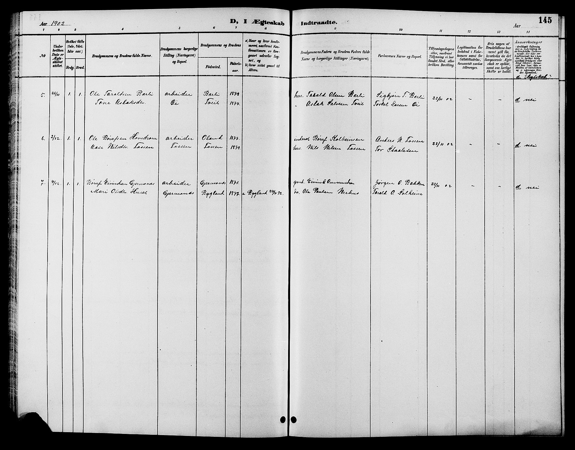 Åmli sokneprestkontor, SAK/1111-0050/F/Fb/Fbc/L0004: Klokkerbok nr. B 4, 1889-1902, s. 145