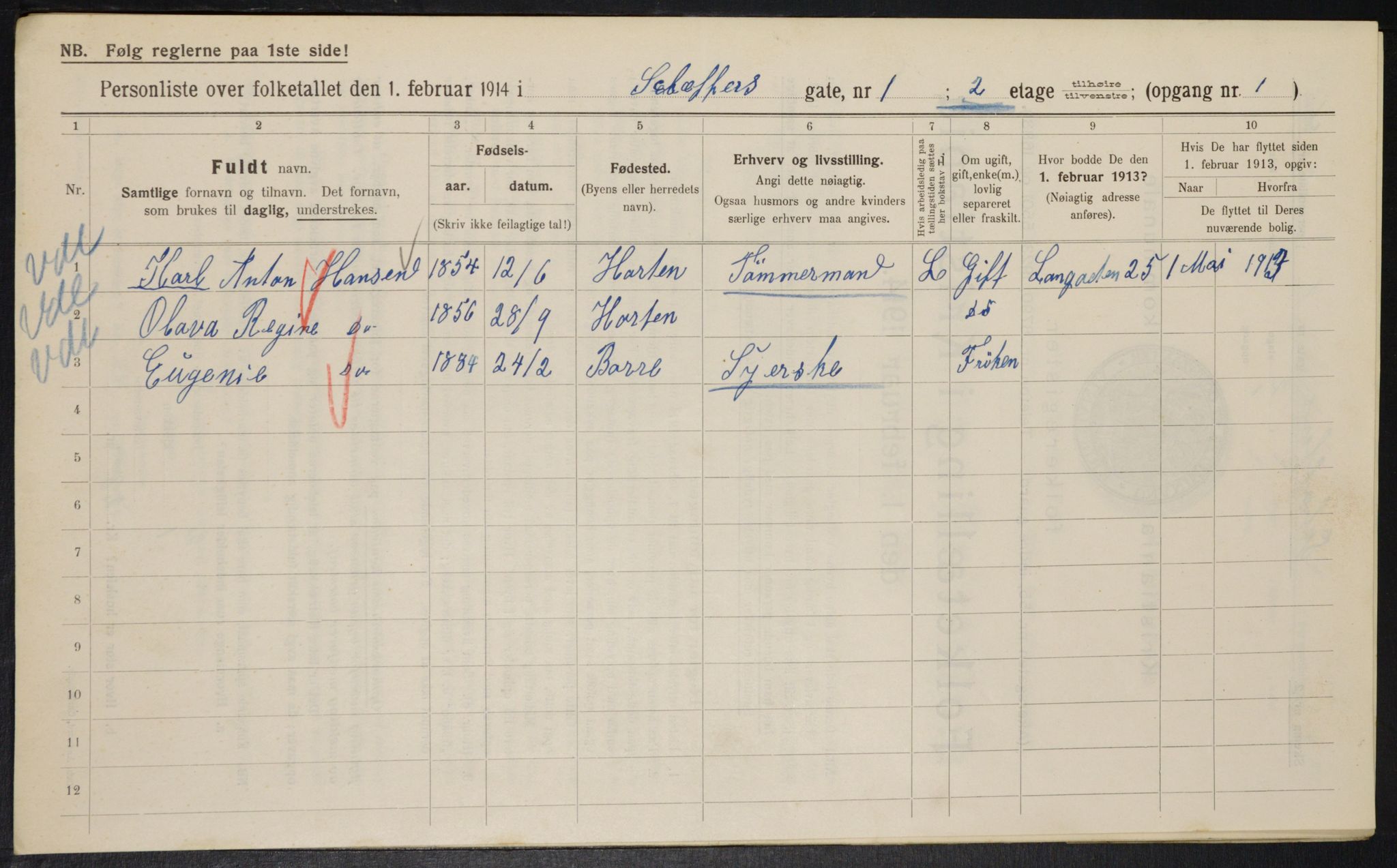 OBA, Kommunal folketelling 1.2.1914 for Kristiania, 1914, s. 92780