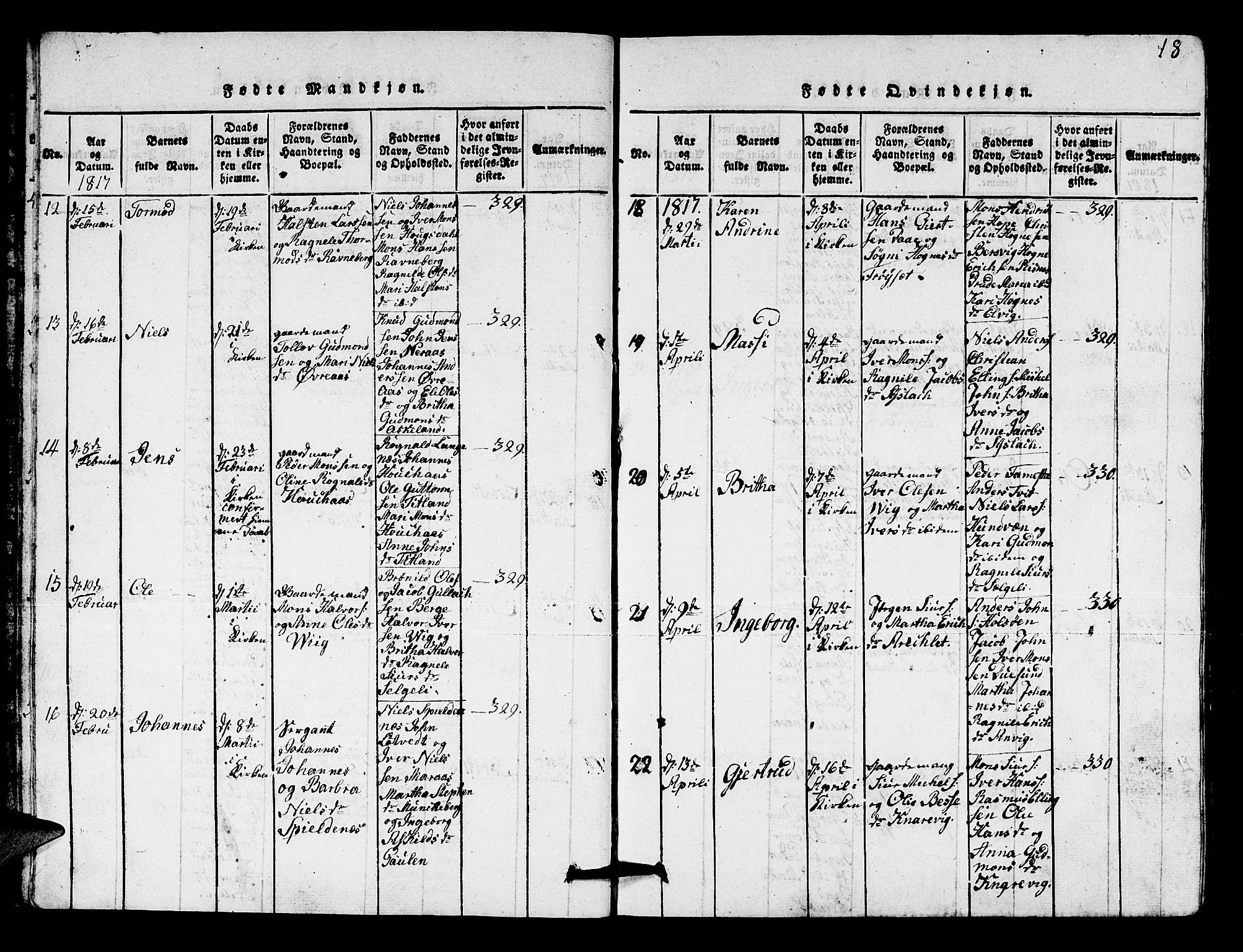 Lindås Sokneprestembete, AV/SAB-A-76701/H/Hab/Haba/L0001: Klokkerbok nr. A 1, 1816-1823, s. 18