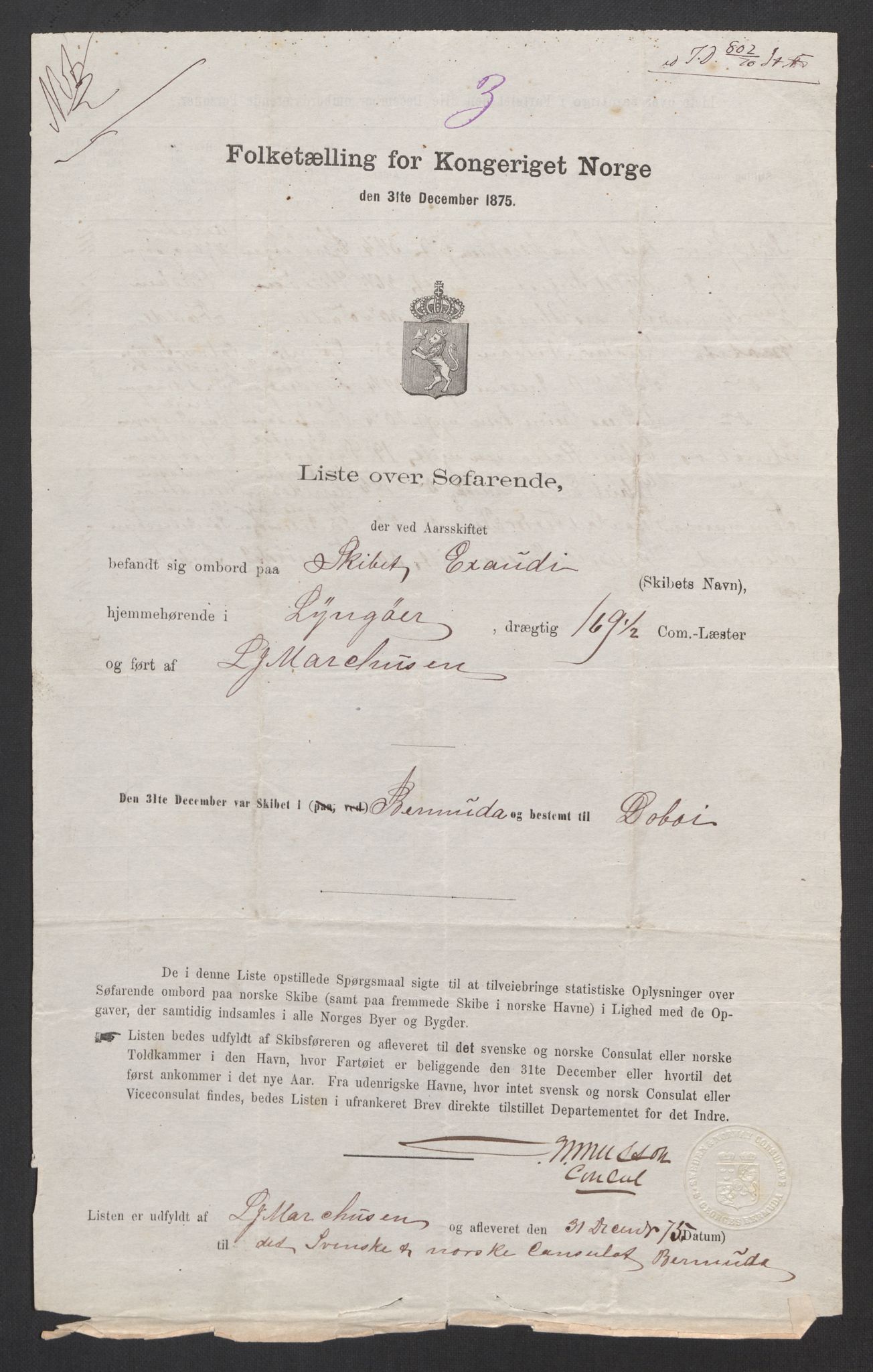 RA, Folketelling 1875, skipslister: Skip i utenrikske havner, hjemmehørende i 1) byer og ladesteder, Grimstad - Tromsø, 2) landdistrikter, 1875, s. 1104