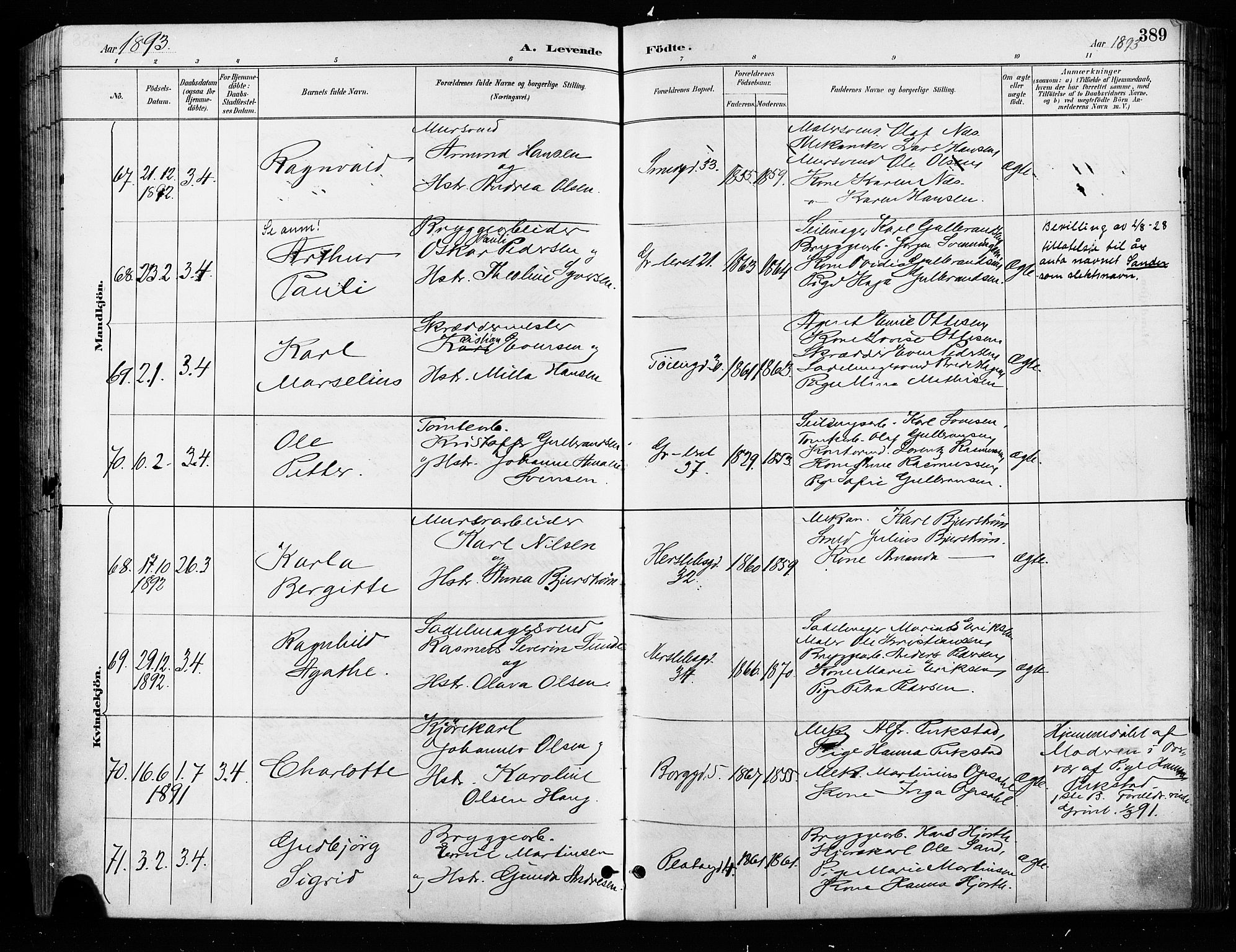 Grønland prestekontor Kirkebøker, SAO/A-10848/F/Fa/L0009: Ministerialbok nr. 9, 1888-1893, s. 389
