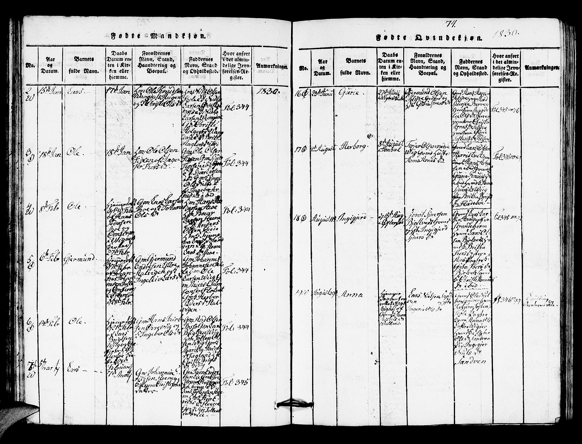 Kvam sokneprestembete, AV/SAB-A-76201/H/Hab: Klokkerbok nr. A 1, 1818-1832, s. 74