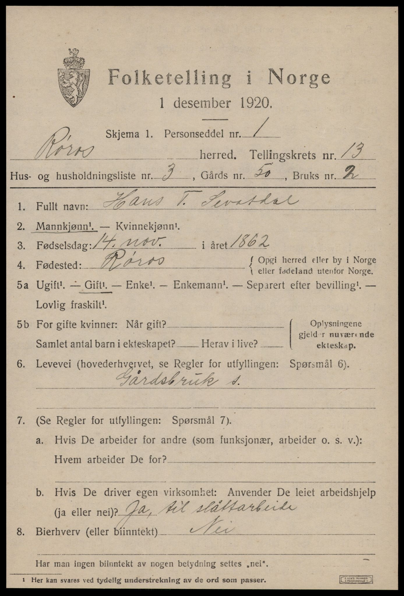 SAT, Folketelling 1920 for 1640 Røros herred, 1920, s. 9394