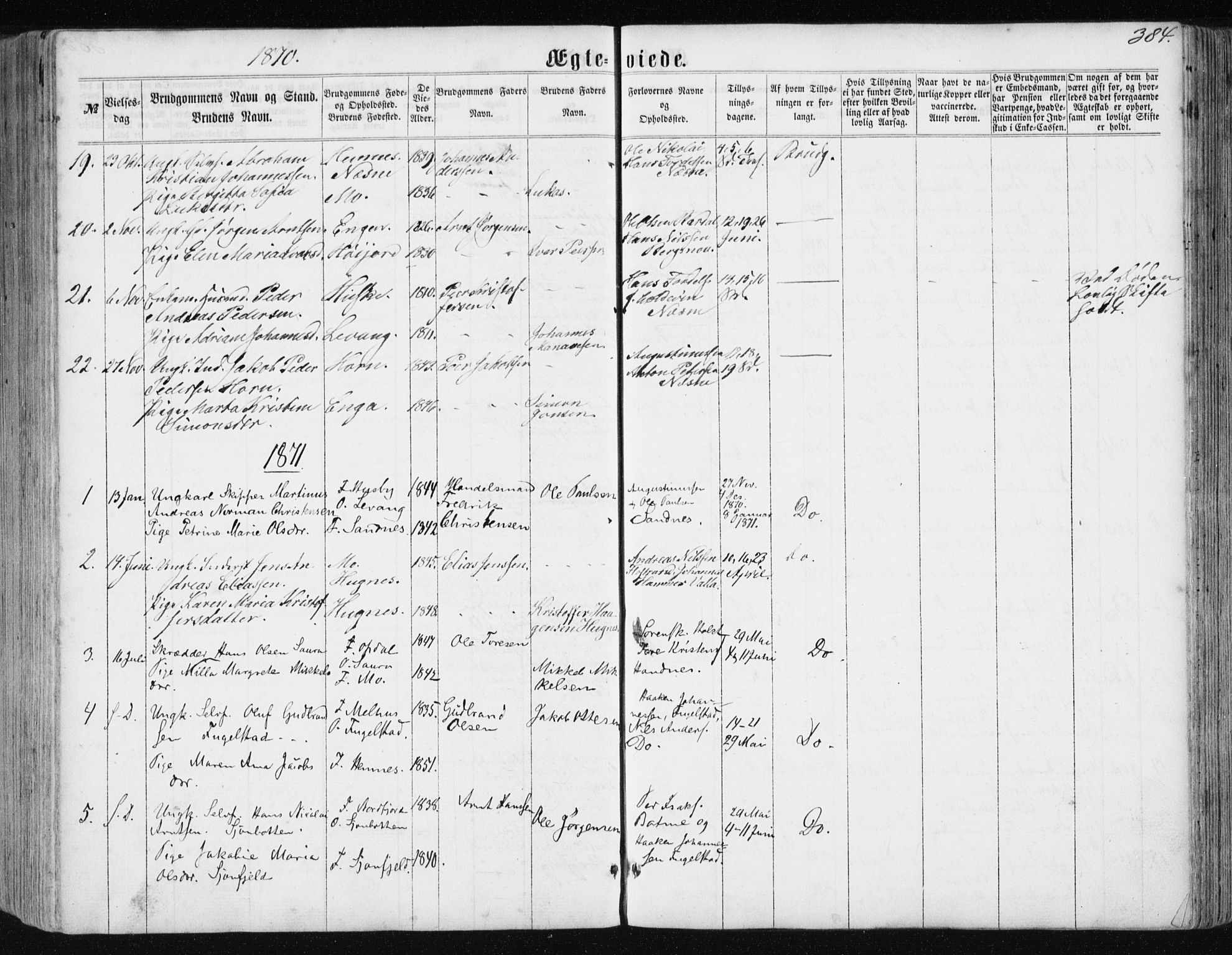 Ministerialprotokoller, klokkerbøker og fødselsregistre - Nordland, AV/SAT-A-1459/838/L0556: Klokkerbok nr. 838C03, 1861-1893, s. 384