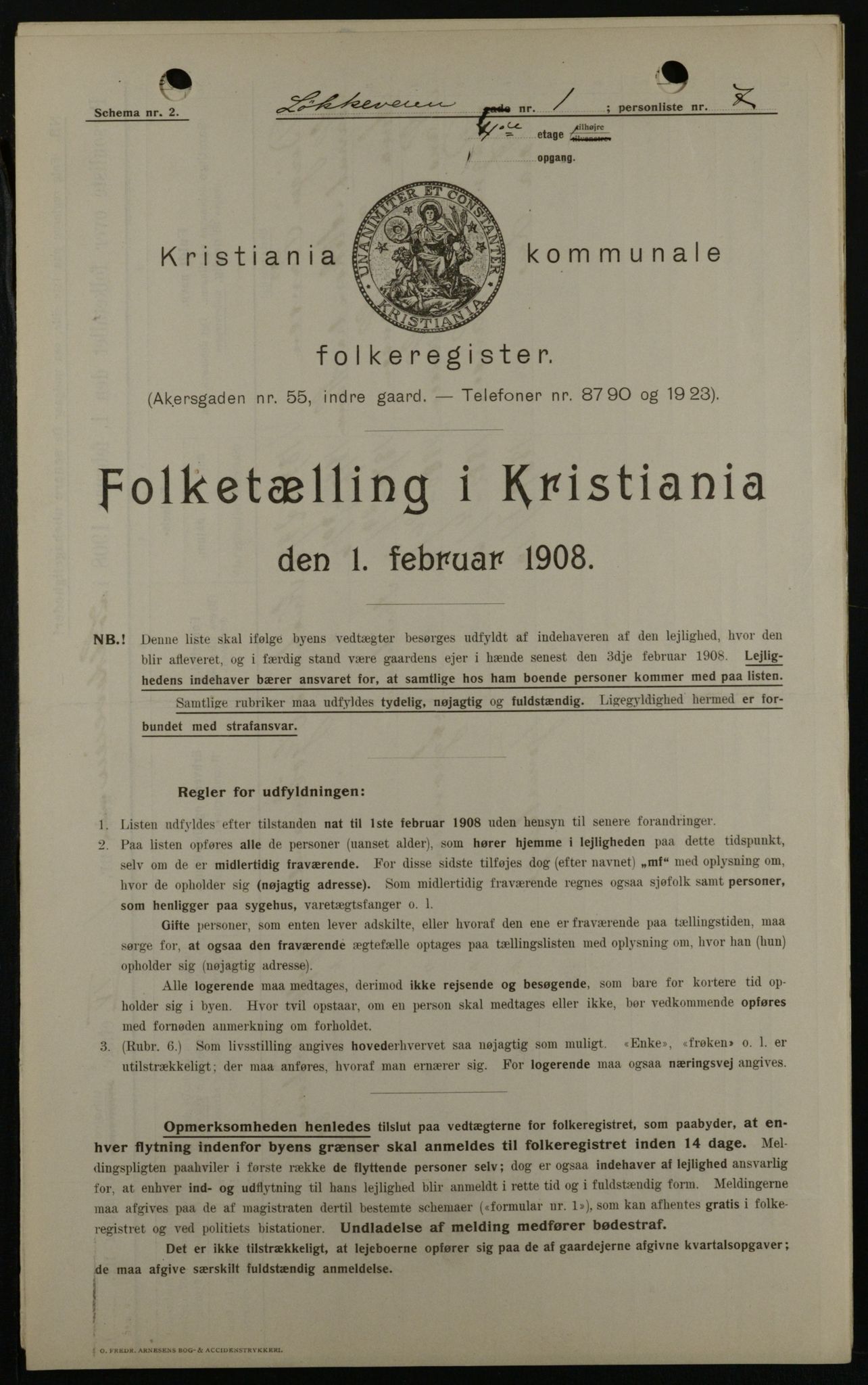 OBA, Kommunal folketelling 1.2.1908 for Kristiania kjøpstad, 1908, s. 52500