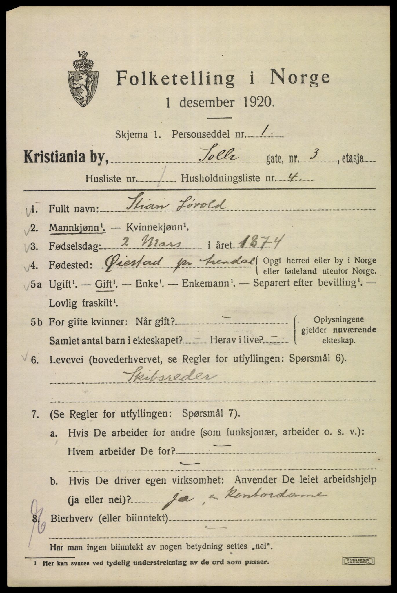 SAO, Folketelling 1920 for 0301 Kristiania kjøpstad, 1920, s. 527961