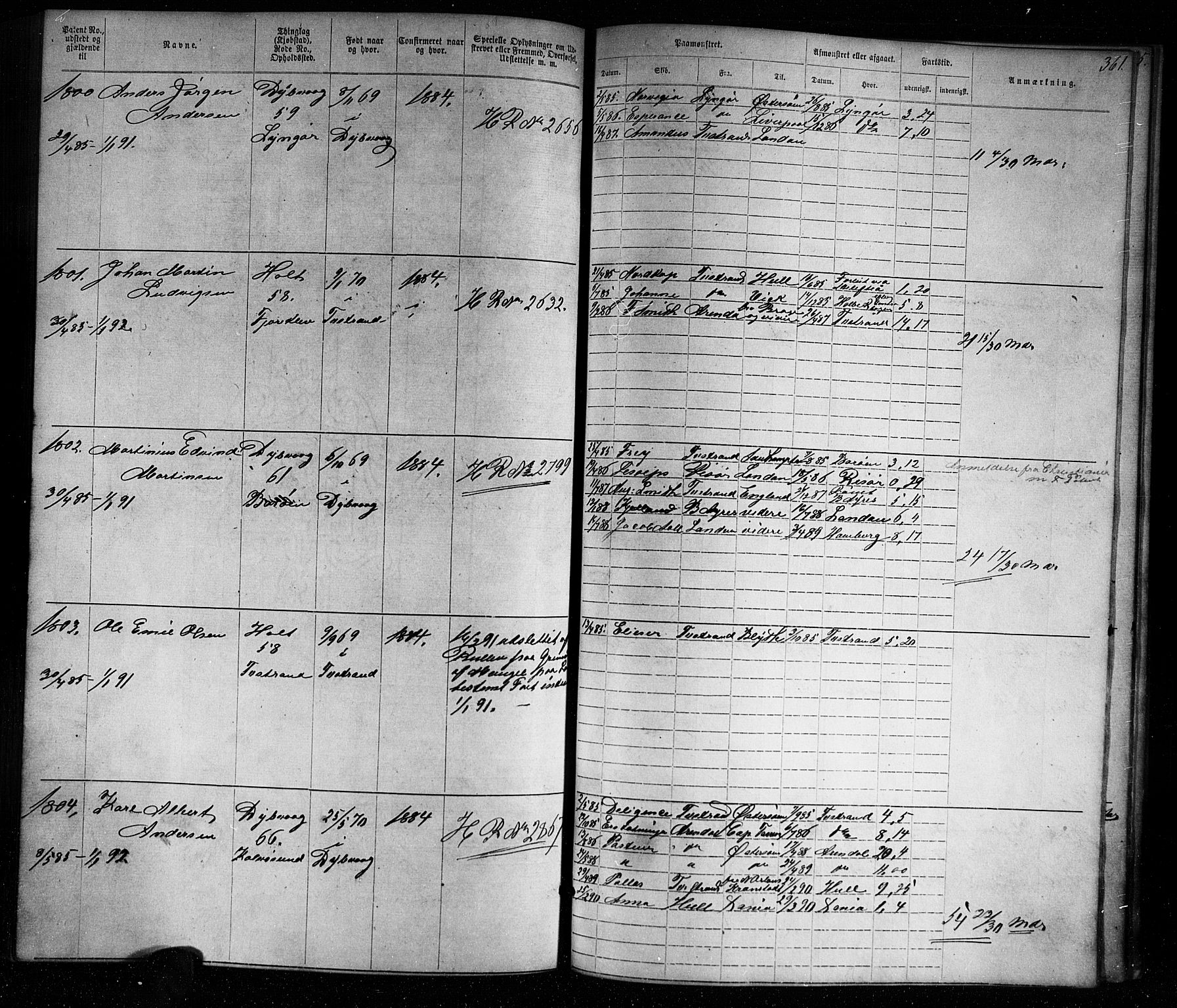 Tvedestrand mønstringskrets, SAK/2031-0011/F/Fa/L0003: Annotasjonsrulle nr 1-1905 med register, U-25, 1866-1886, s. 386