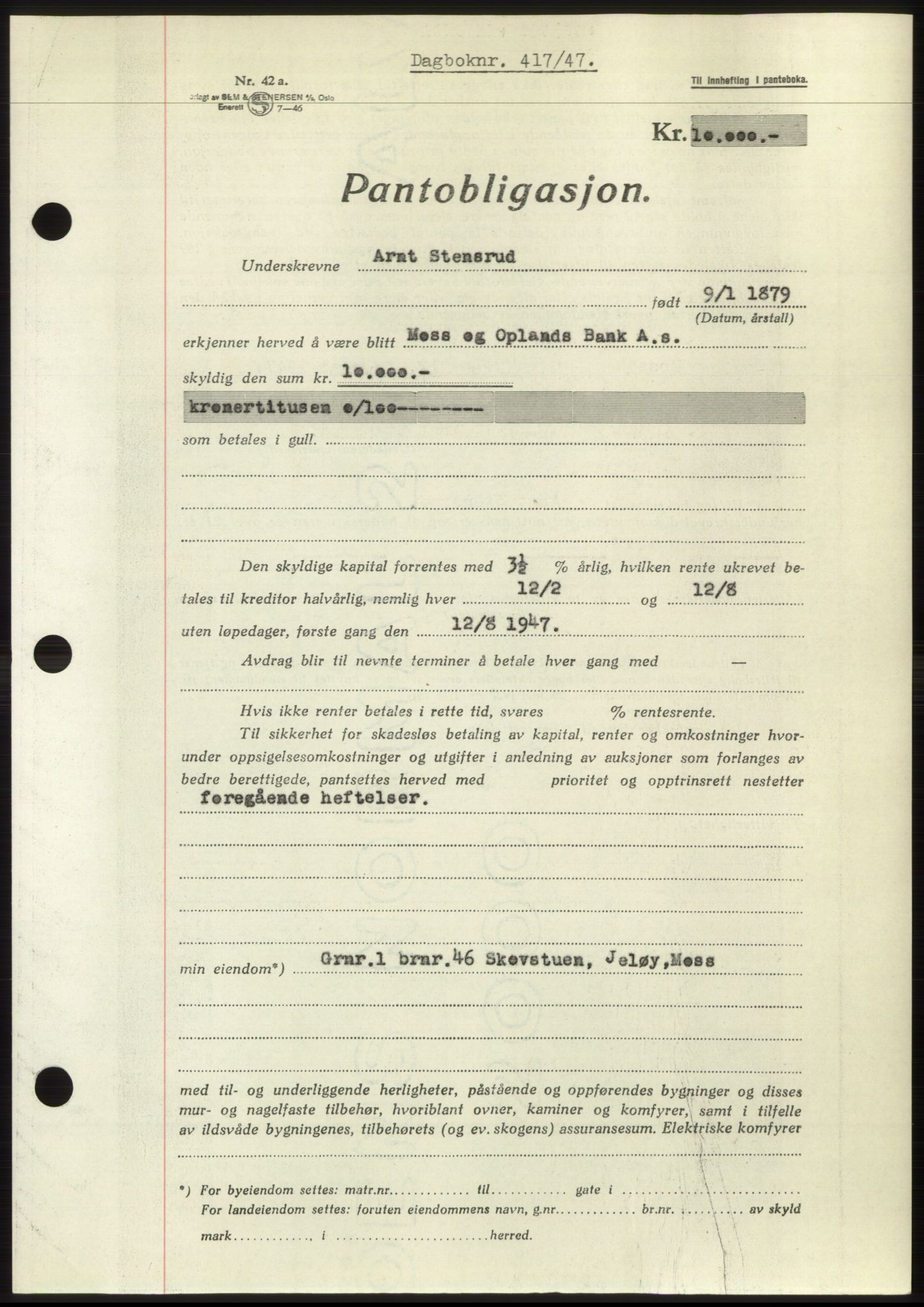 Moss sorenskriveri, SAO/A-10168: Pantebok nr. B16, 1946-1947, Dagboknr: 417/1947