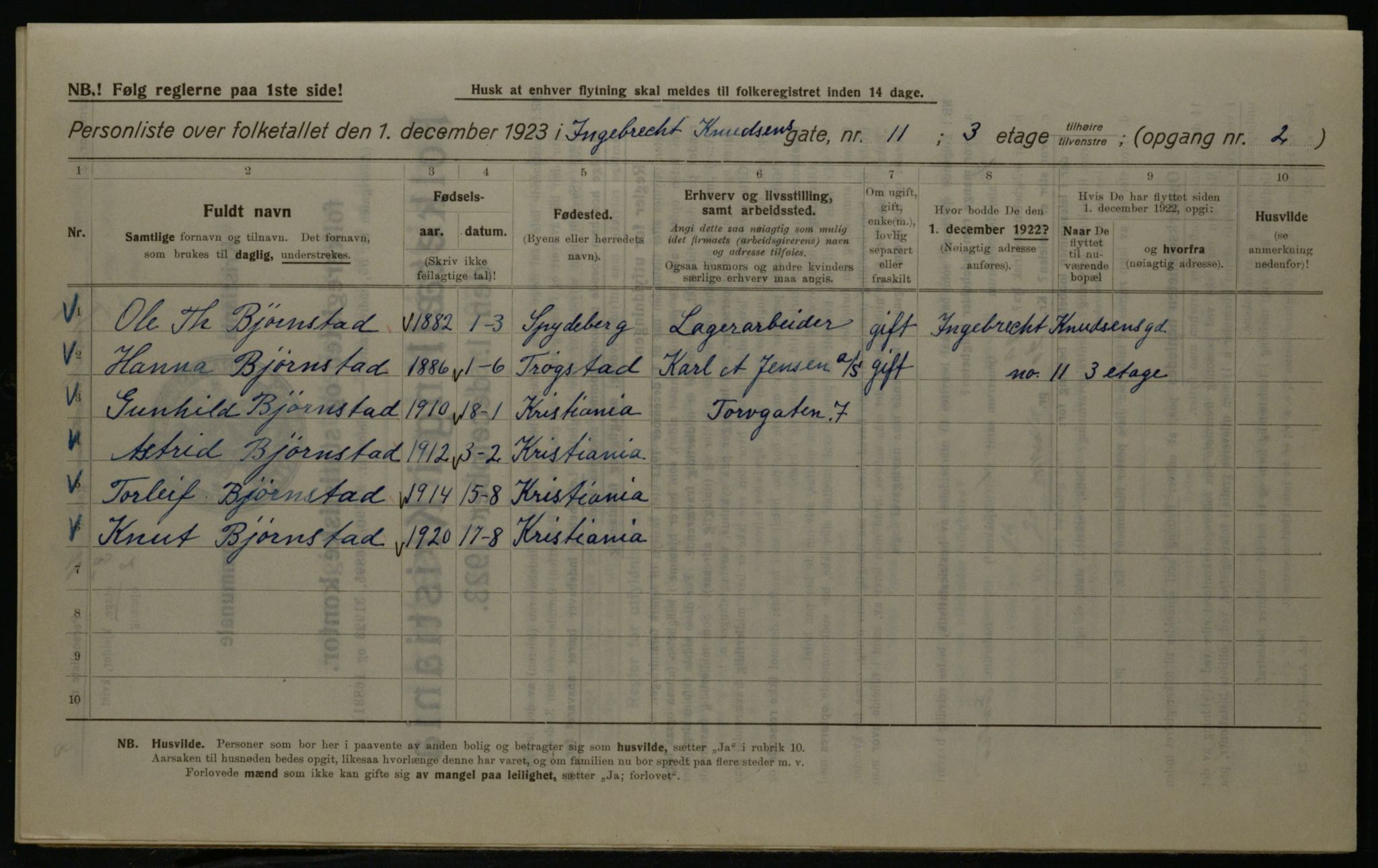 OBA, Kommunal folketelling 1.12.1923 for Kristiania, 1923, s. 49055