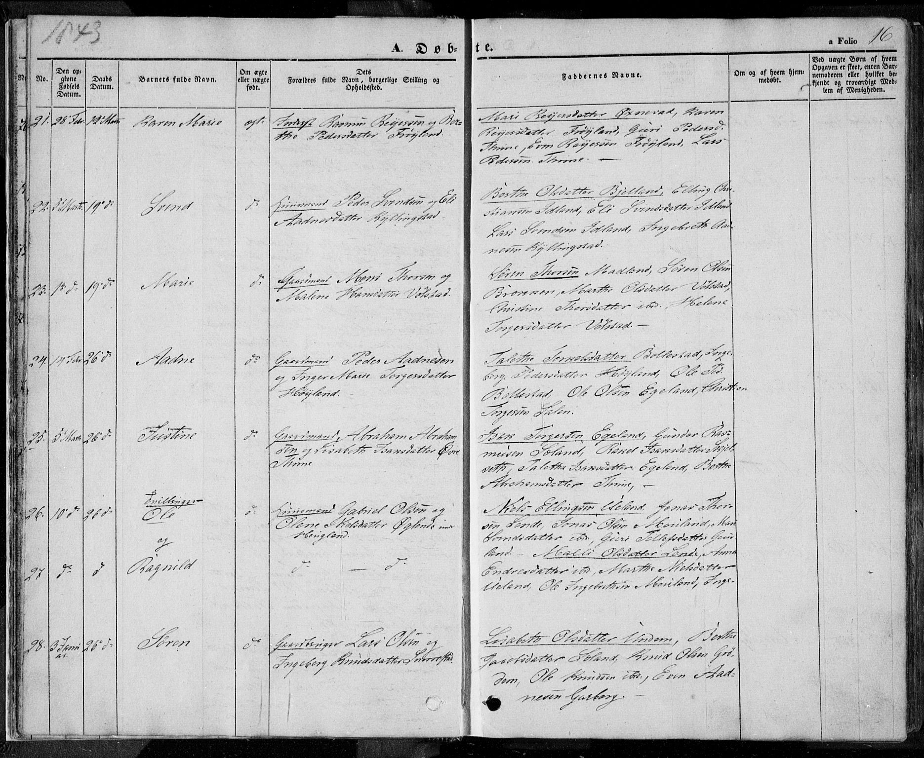 Lye sokneprestkontor, AV/SAST-A-101794/001/30BA/L0005: Ministerialbok nr. A 5.1, 1842-1855, s. 16