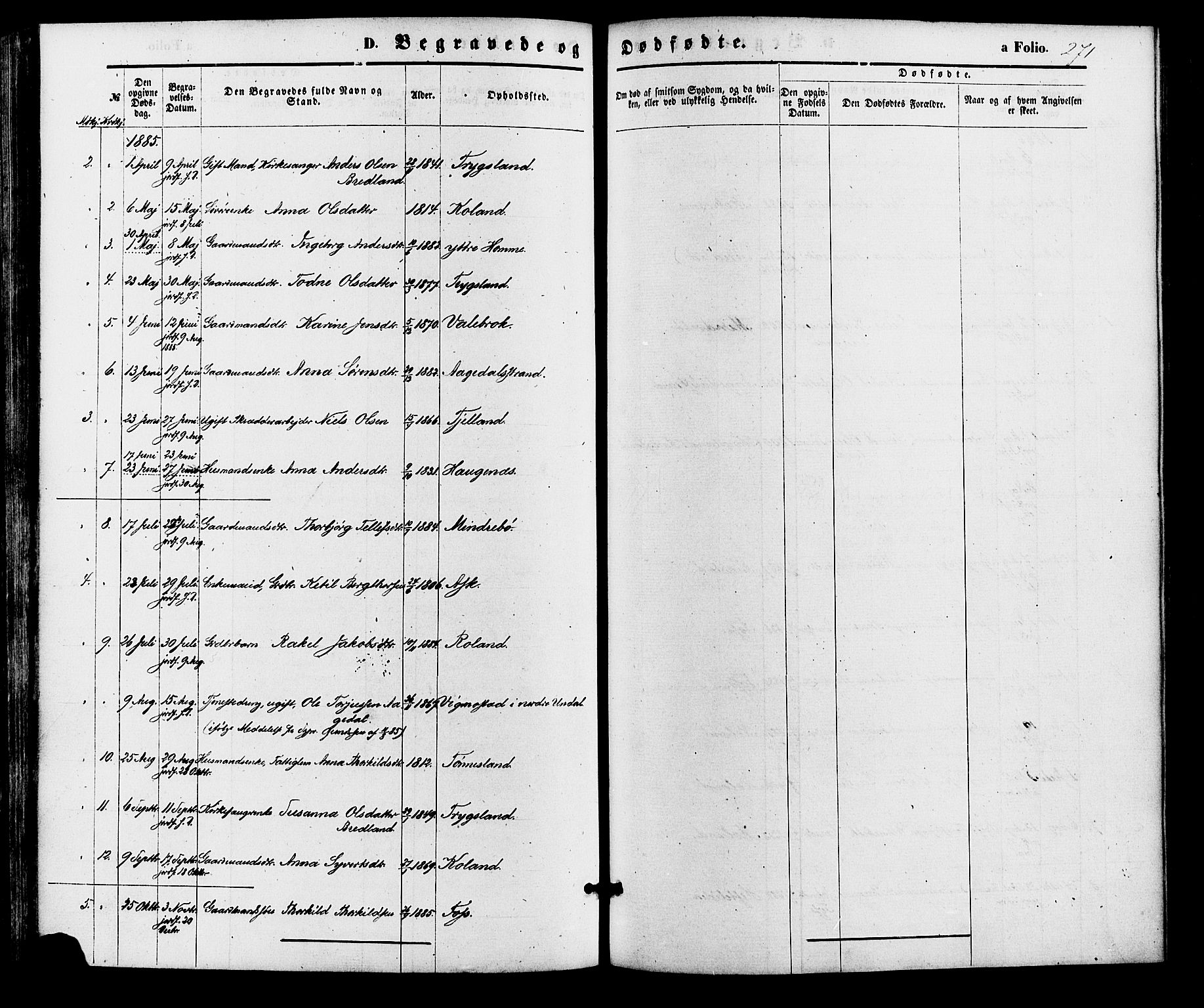 Bjelland sokneprestkontor, AV/SAK-1111-0005/F/Fa/Faa/L0003: Ministerialbok nr. A 3, 1867-1887, s. 271