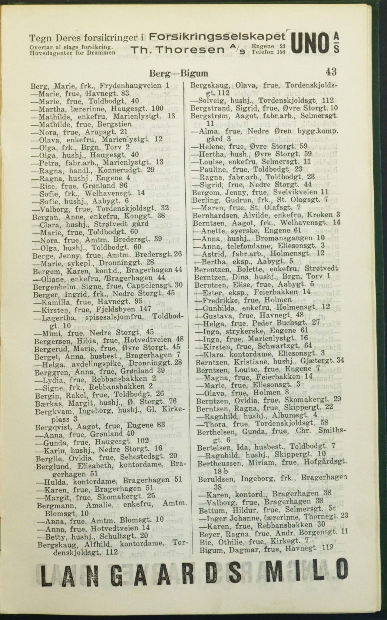 Drammen adressebok, DRMK/-, 1925, s. 43