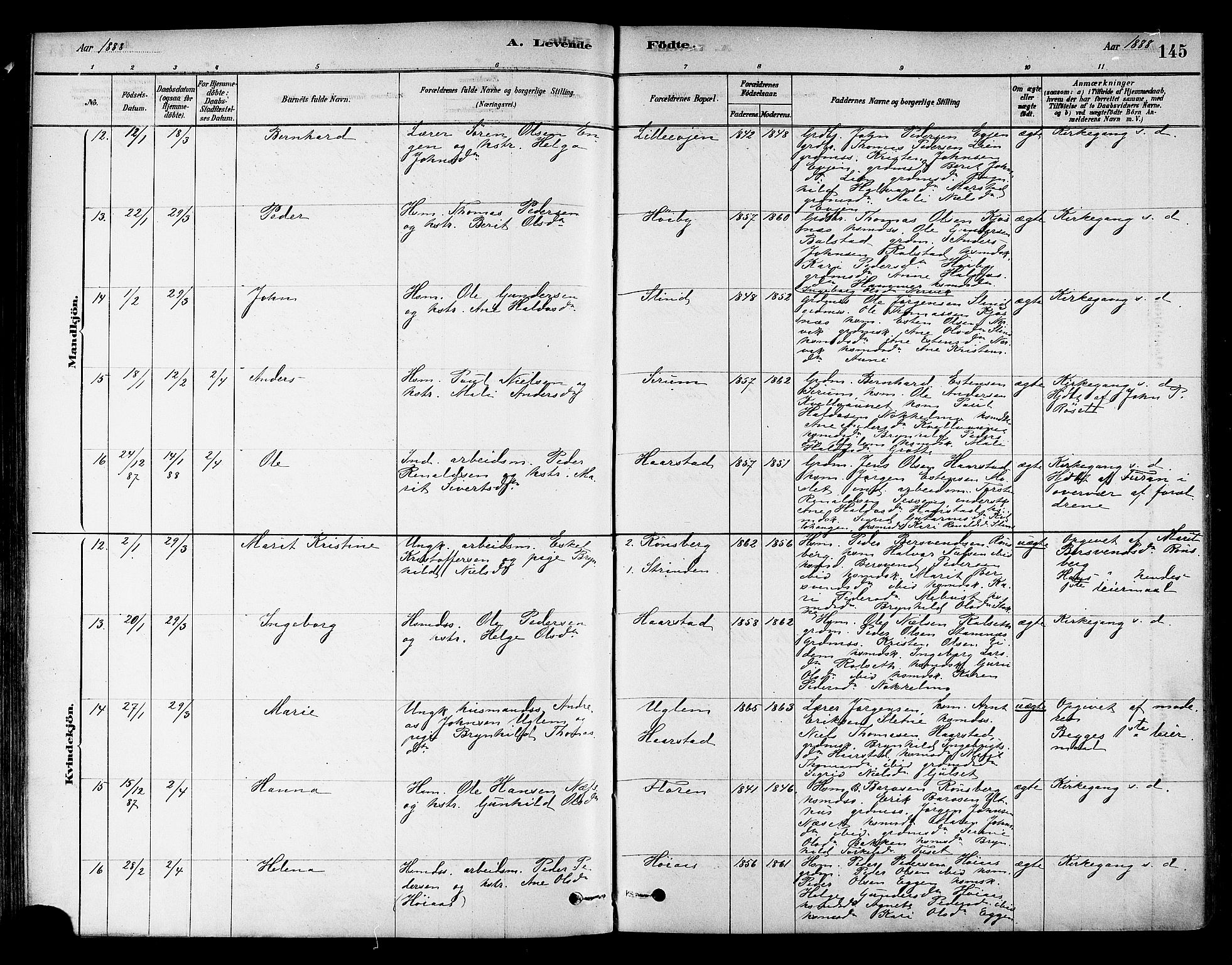 Ministerialprotokoller, klokkerbøker og fødselsregistre - Sør-Trøndelag, SAT/A-1456/695/L1148: Ministerialbok nr. 695A08, 1878-1891, s. 145