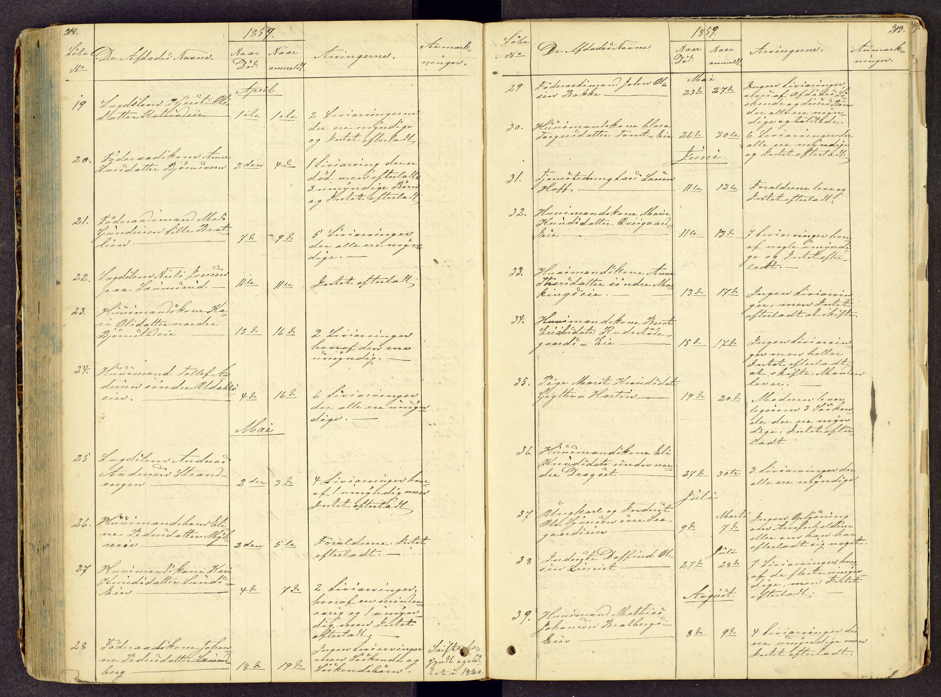 Toten tingrett, AV/SAH-TING-006/J/Jl/L0001: Dødsfallsjournal, 1853-1875, s. 312-313