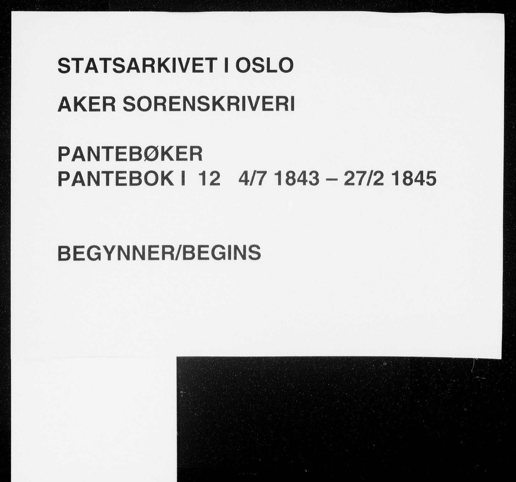 Aker sorenskriveri, SAO/A-10895/G/Gb/Gba/L0012: Pantebok nr. I 12, 1843-1845