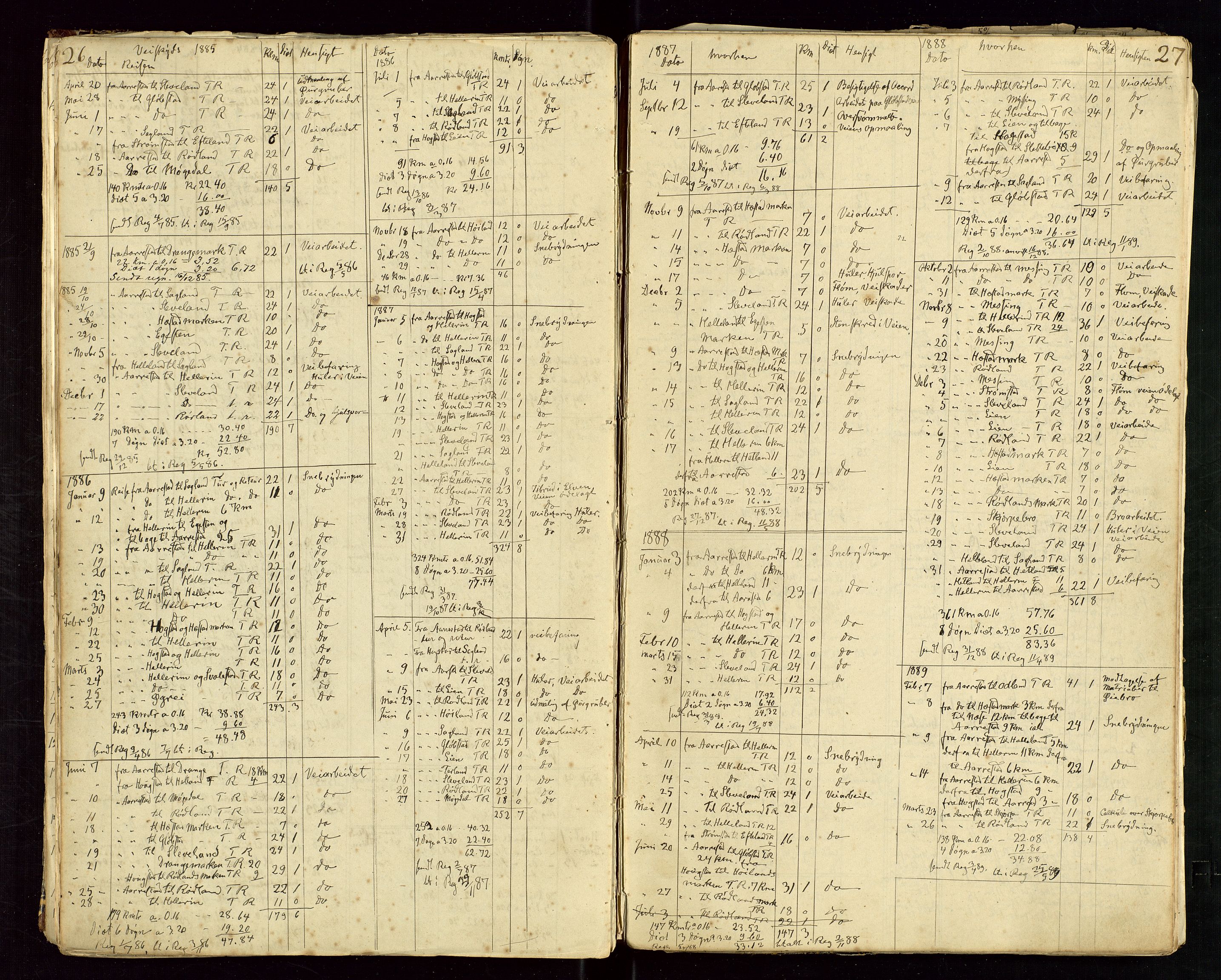Helleland lensmannskontor, AV/SAST-A-100209/Ya/L0005: "Dagbog", 1880-1899, s. 26-27