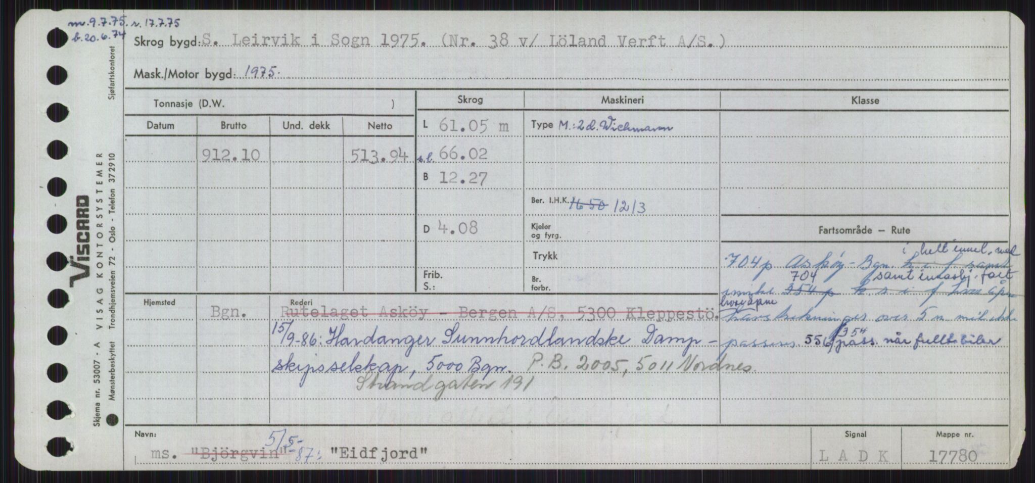 Sjøfartsdirektoratet med forløpere, Skipsmålingen, RA/S-1627/H/Ha/L0001/0002: Fartøy, A-Eig / Fartøy Bjør-Eig, s. 1013