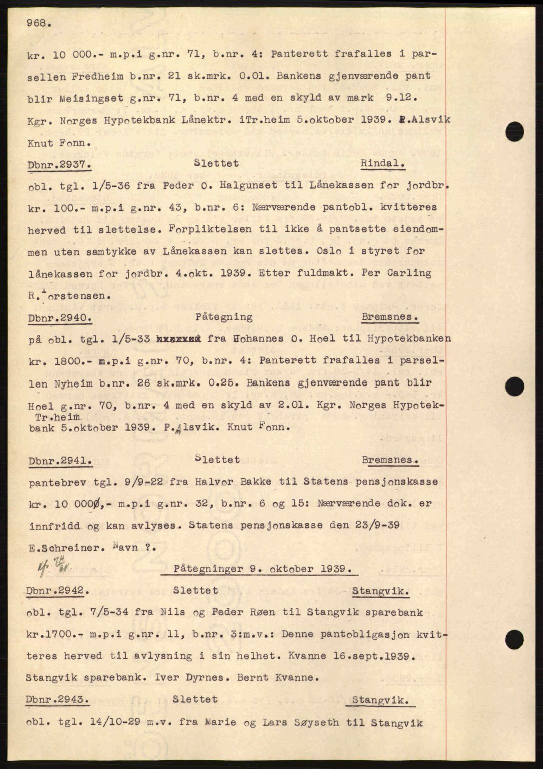 Nordmøre sorenskriveri, SAT/A-4132/1/2/2Ca: Pantebok nr. C80, 1936-1939, Dagboknr: 2937/1939