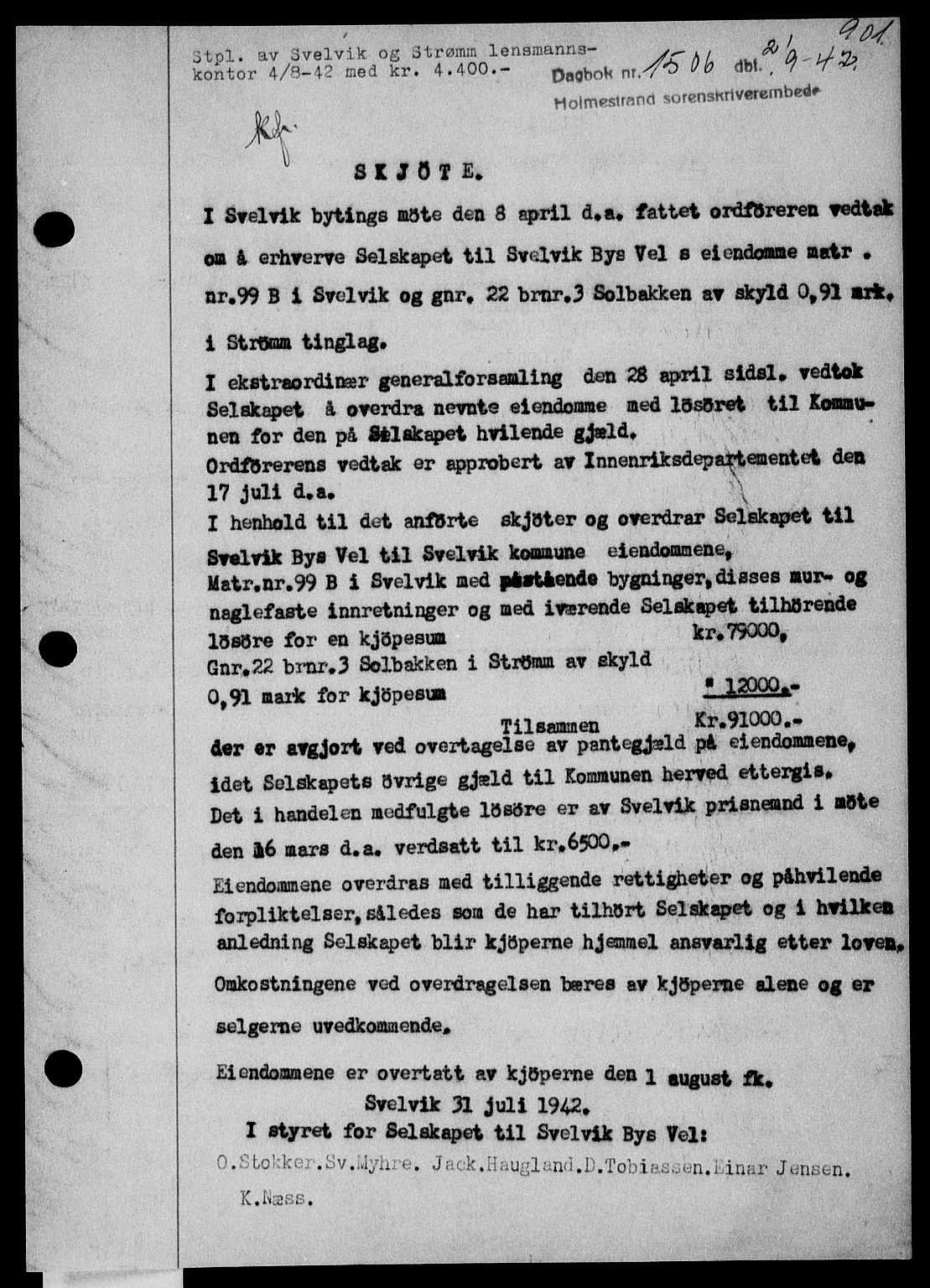 Holmestrand sorenskriveri, SAKO/A-67/G/Ga/Gaa/L0055: Pantebok nr. A-55, 1942-1942, Dagboknr: 1506/1942