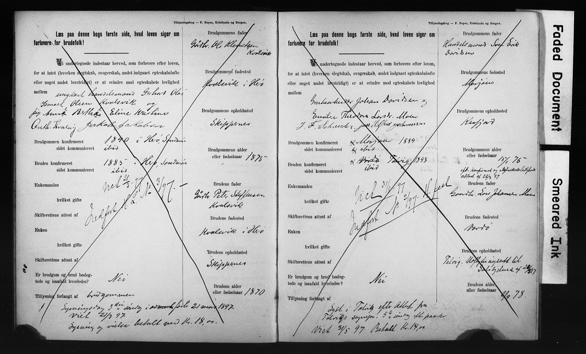 Hammerfest sokneprestkontor, AV/SATØ-S-1347/I/Ib/L0070/0004: Lysningsprotokoll nr. 70.4, 1896-1899