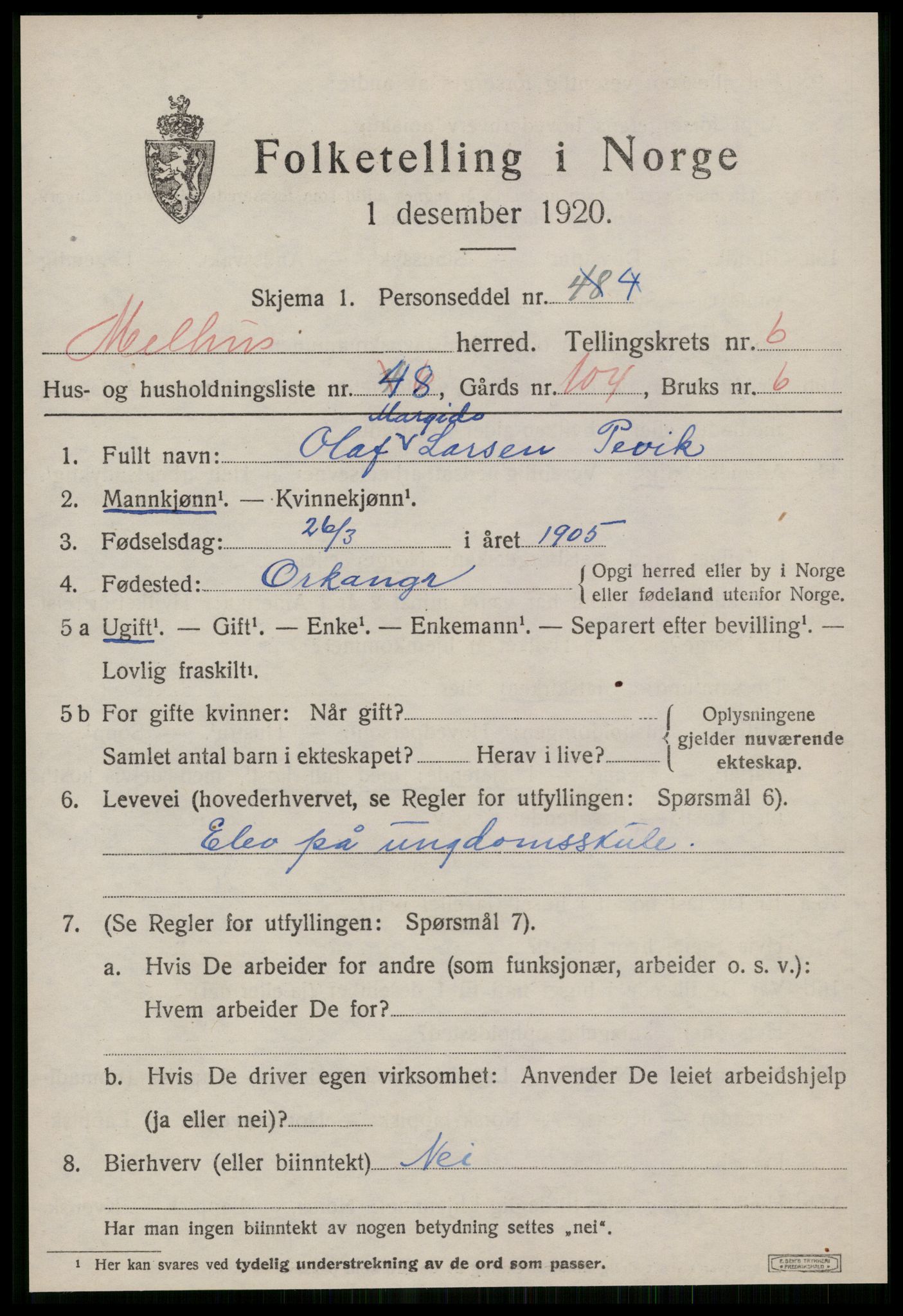 SAT, Folketelling 1920 for 1653 Melhus herred, 1920, s. 6231