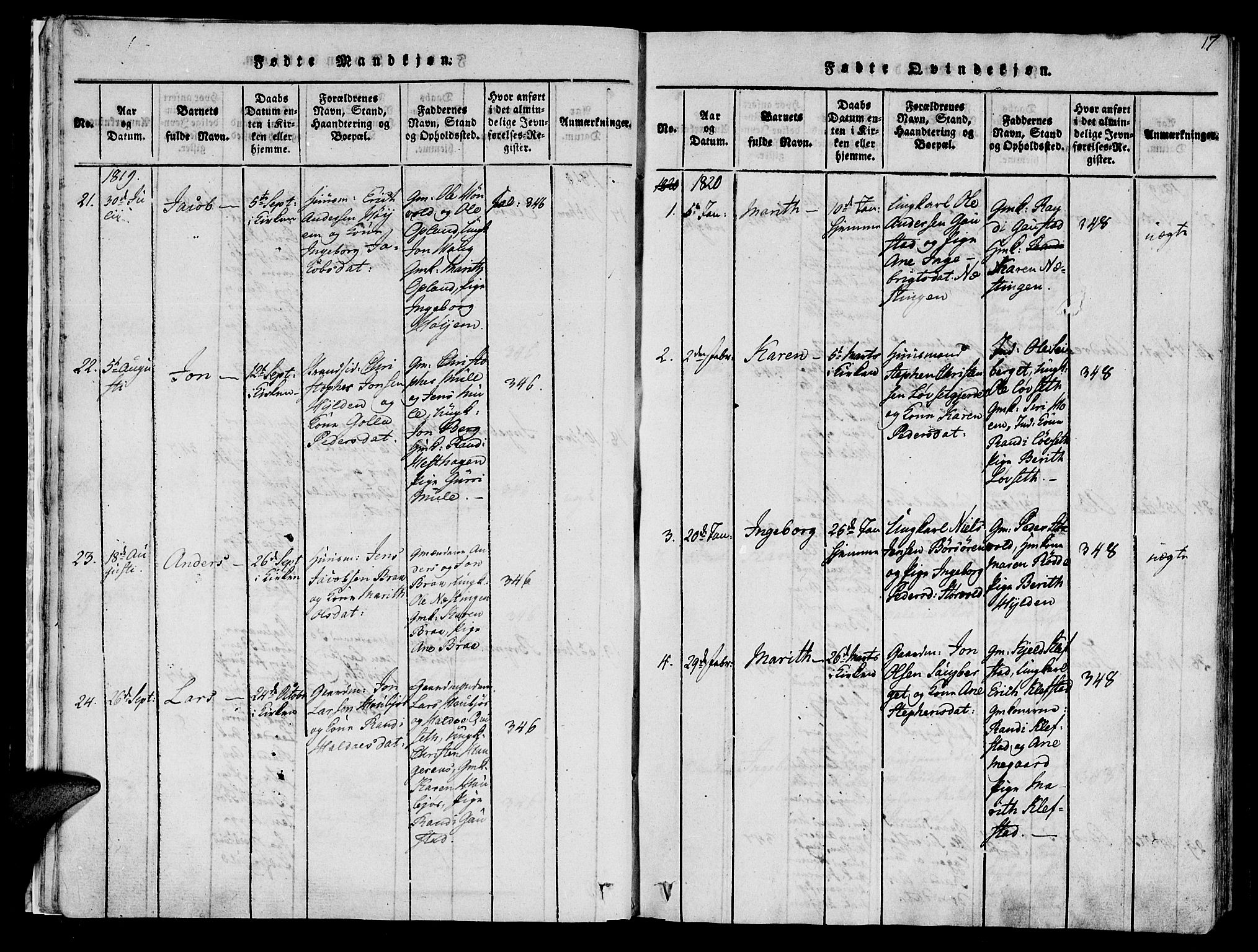 Ministerialprotokoller, klokkerbøker og fødselsregistre - Sør-Trøndelag, AV/SAT-A-1456/612/L0372: Ministerialbok nr. 612A06 /1, 1816-1828, s. 17