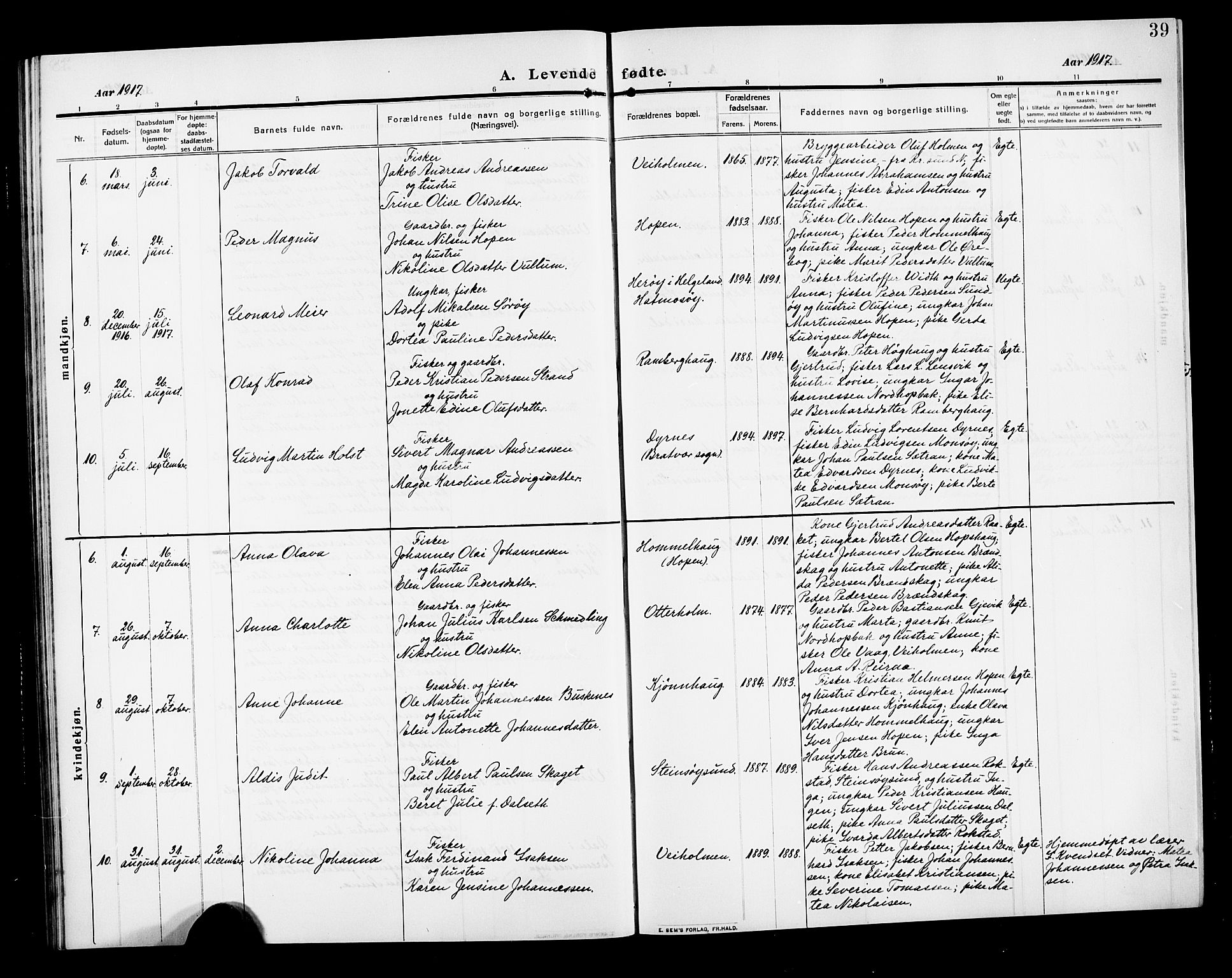 Ministerialprotokoller, klokkerbøker og fødselsregistre - Møre og Romsdal, AV/SAT-A-1454/583/L0956: Klokkerbok nr. 583C01, 1909-1925, s. 39