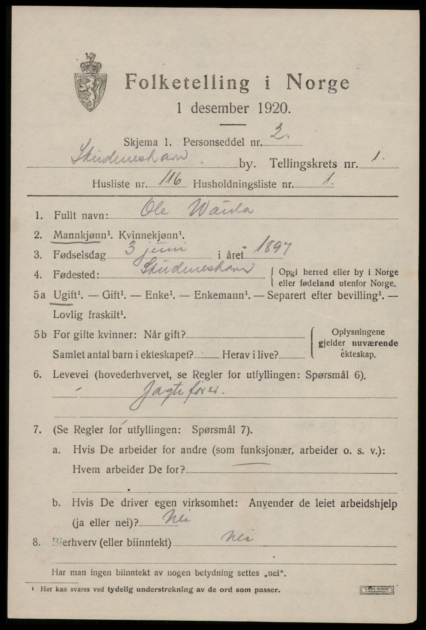 SAST, Folketelling 1920 for 1104 Skudeneshavn ladested, 1920, s. 2450