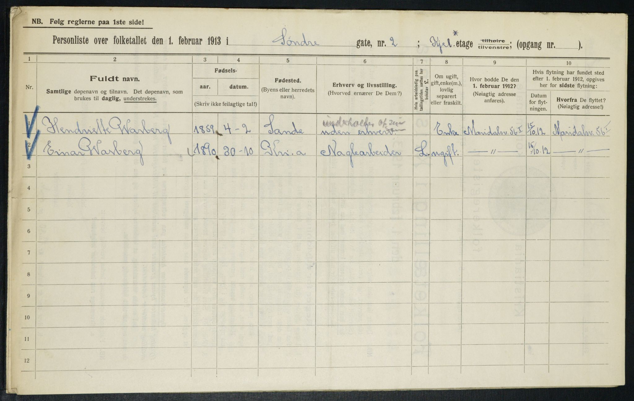 OBA, Kommunal folketelling 1.2.1913 for Kristiania, 1913, s. 106384