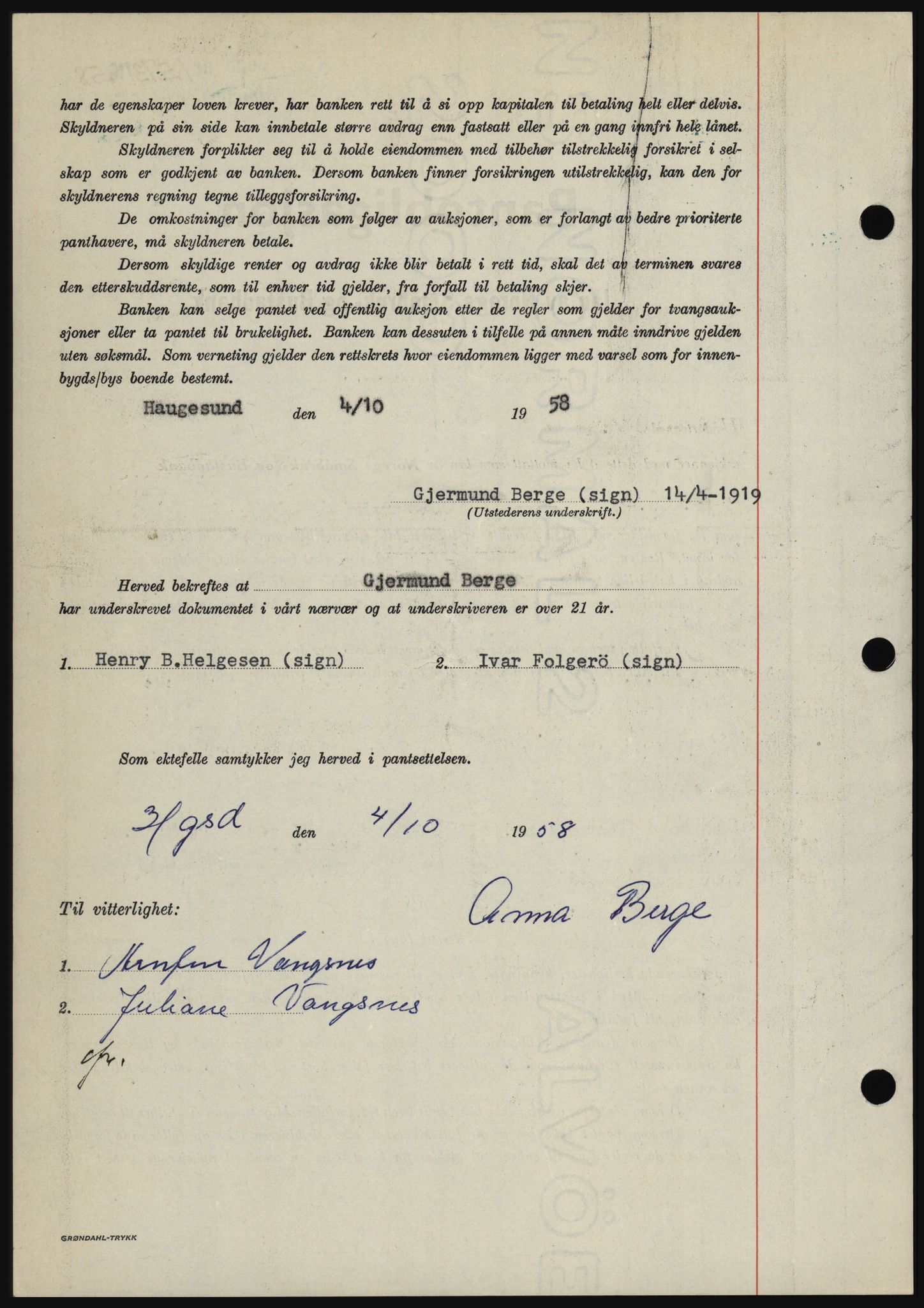 Haugesund tingrett, SAST/A-101415/01/II/IIC/L0044: Pantebok nr. B 44, 1958-1959, Dagboknr: 1573/1958